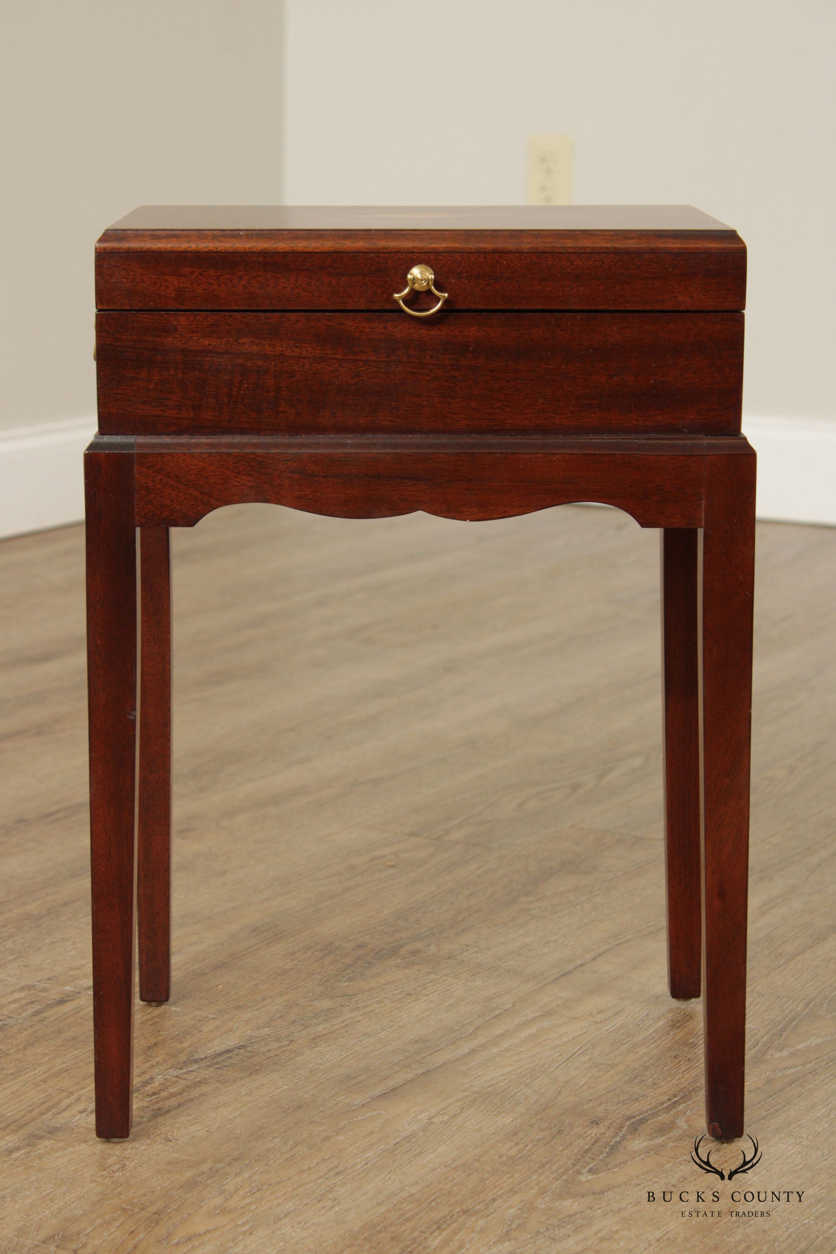 Quality Mahogany Inlaid Box on Stand Side Table