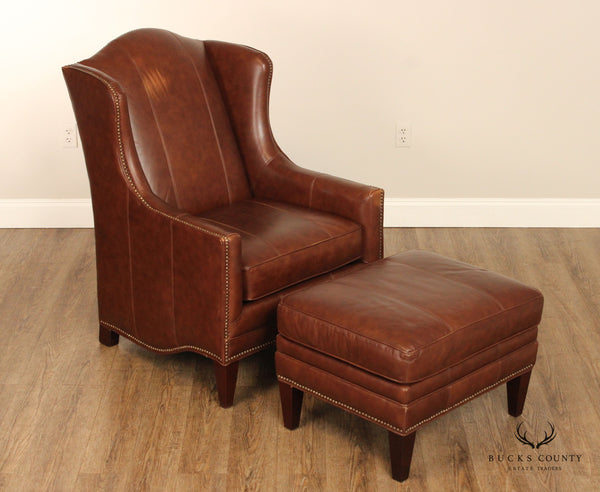 Bassett Furniture 'Fleming' Leather Wing Lounge Chair and Ottoman