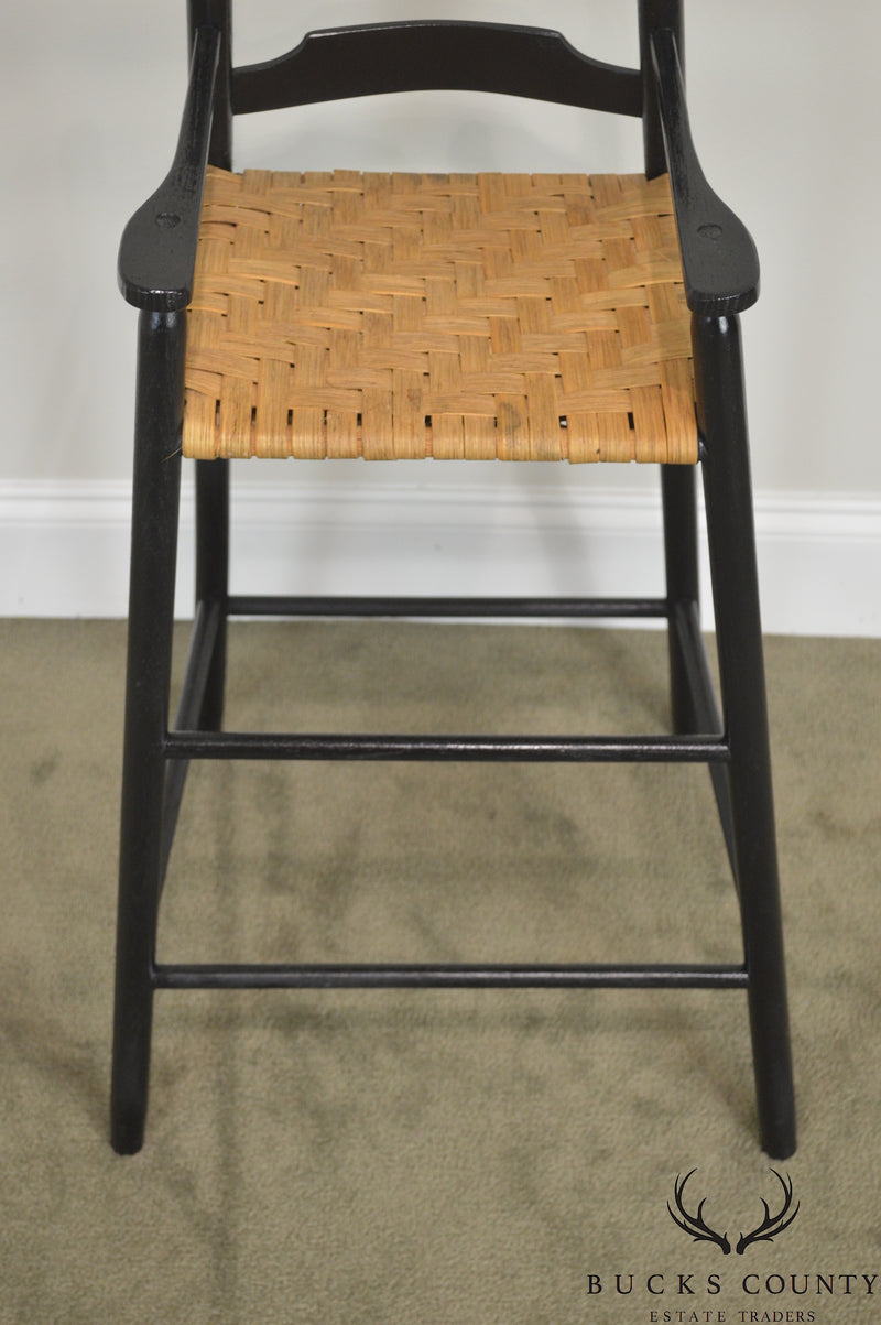Country Black Painted Youth Arm Chair w/ Woven Rush Seat