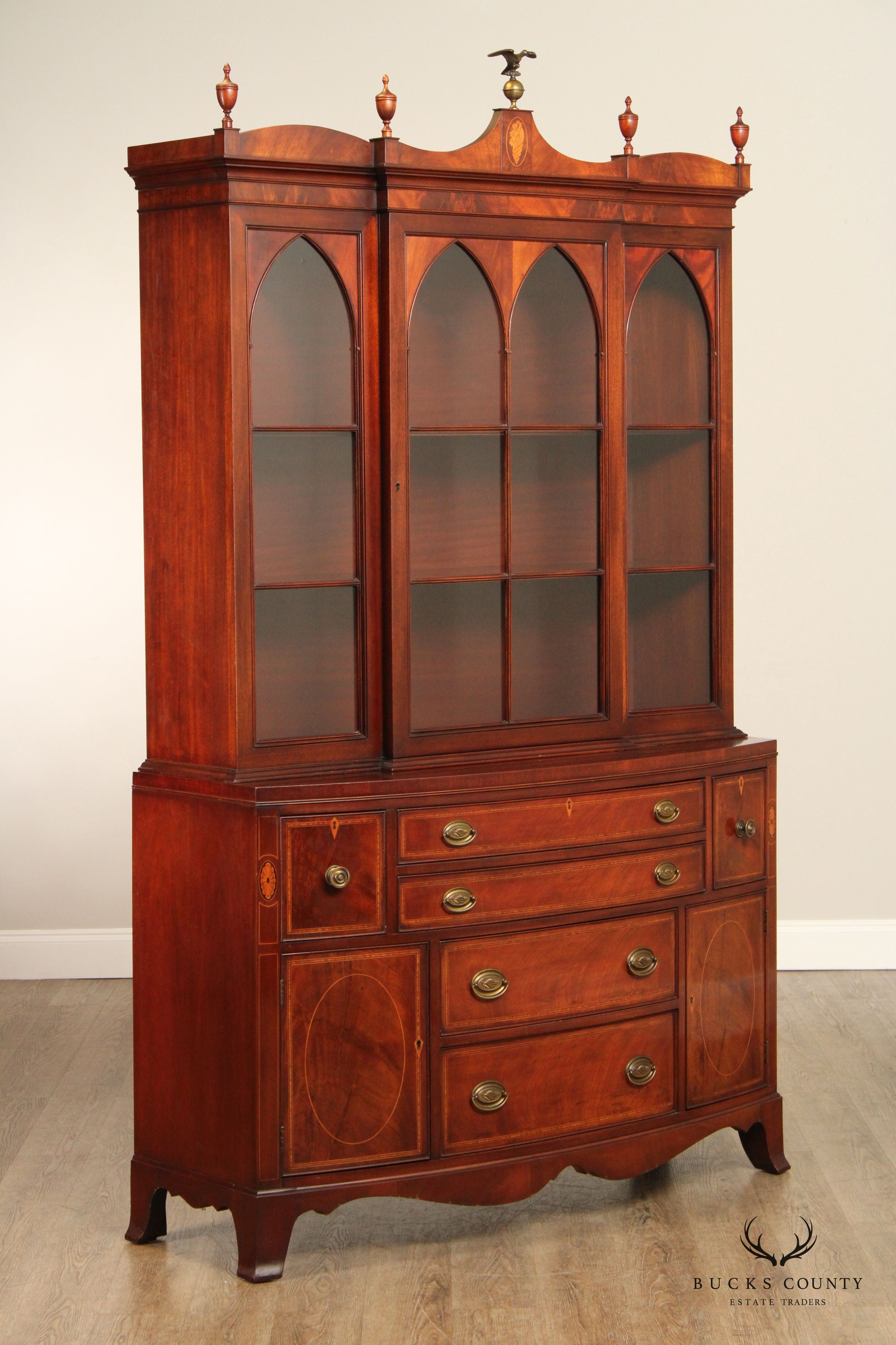 Federal Style Inlaid Mahogany China Cabinet Bookcase