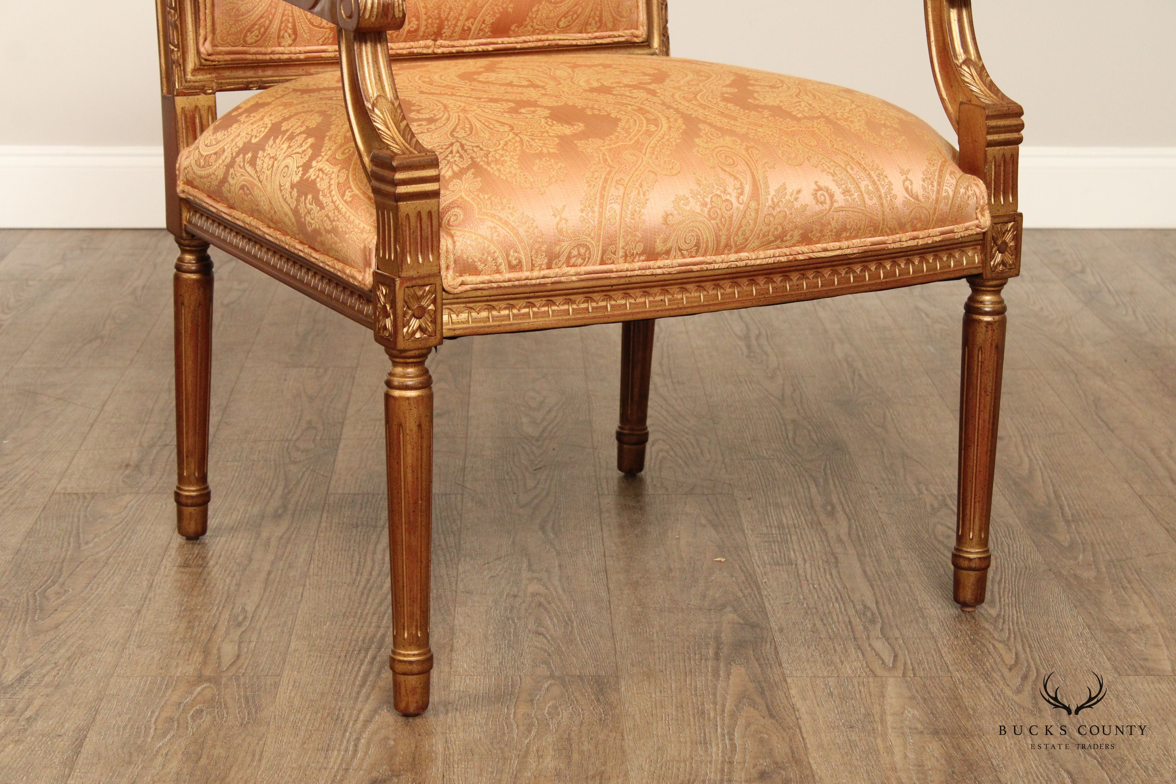 Lambert Furniture French Louis XVI Style Pair of Partial Gilt Fauteuil Armchairs