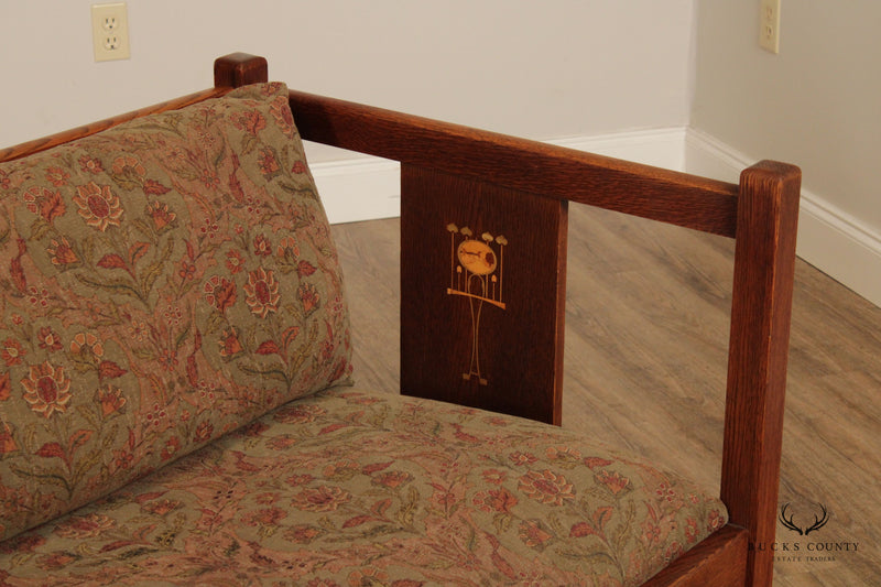 Stickley Mission Collection Oak Harvey Ellis Inlaid Settle Sofa