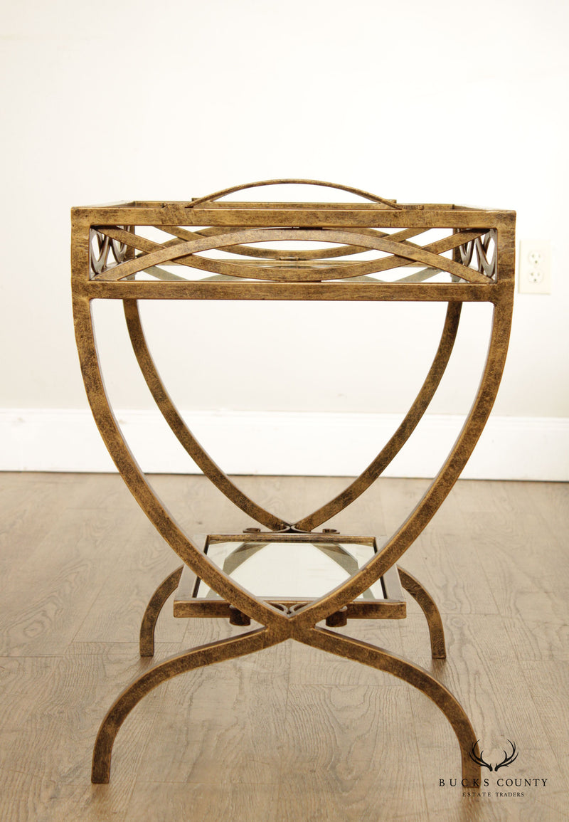 Hollywood Regency Style Wrought Iron and Glass Two Tier Side Table