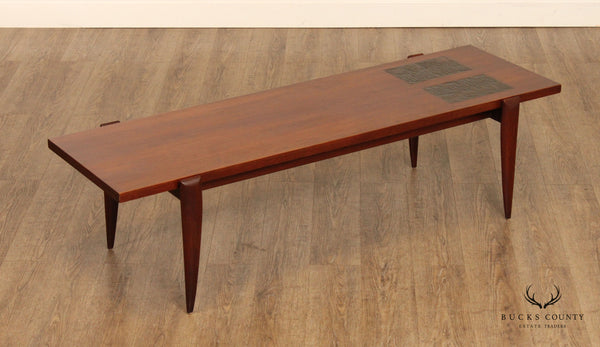 Mid Century Modern Asian Influenced Carved Walnut Coffee Table
