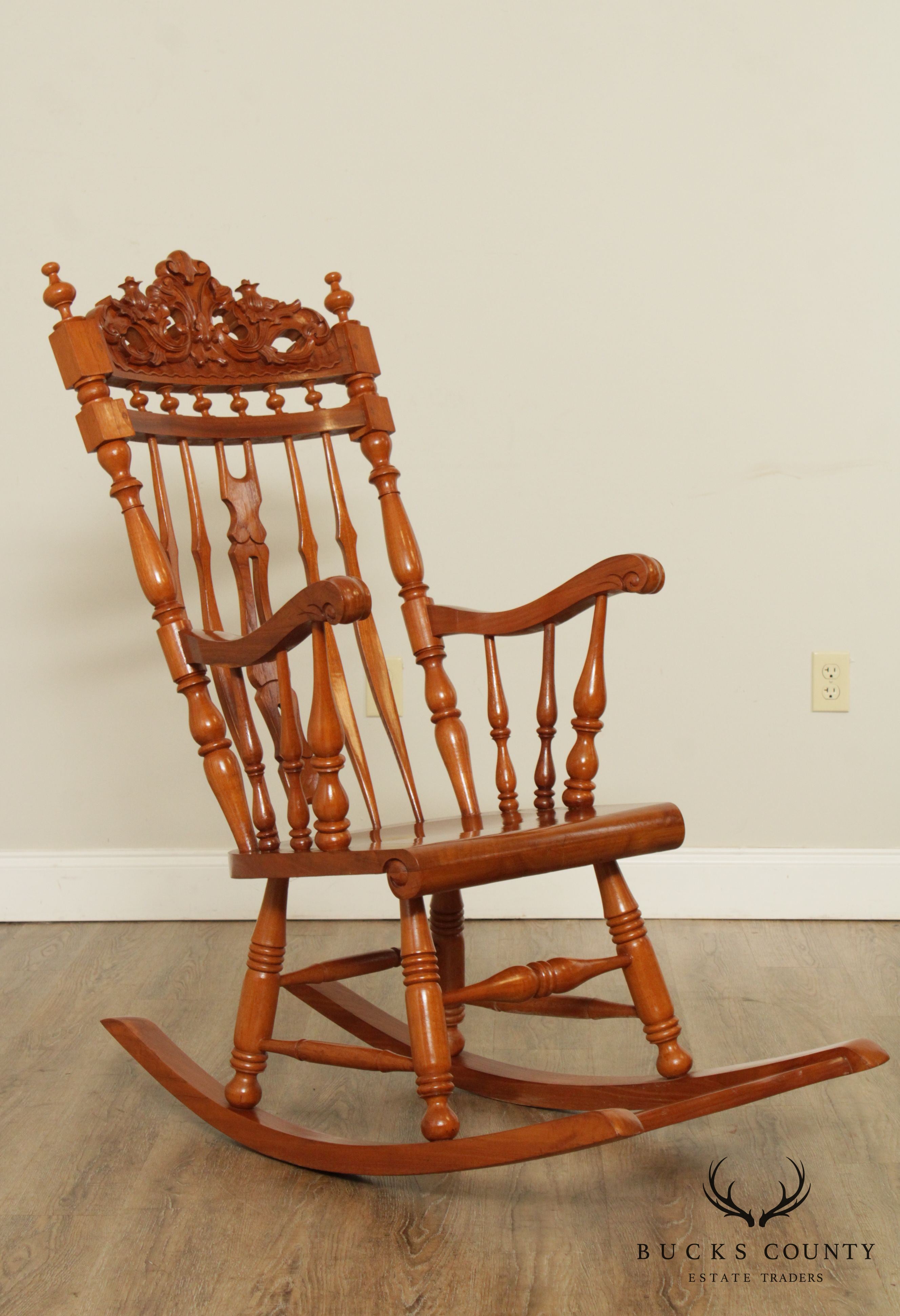 Custom Quality Renaissance Revival Style Carved Rocker