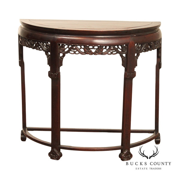 Antique Chinese Huanghuali Hardwood Demilune Console Table