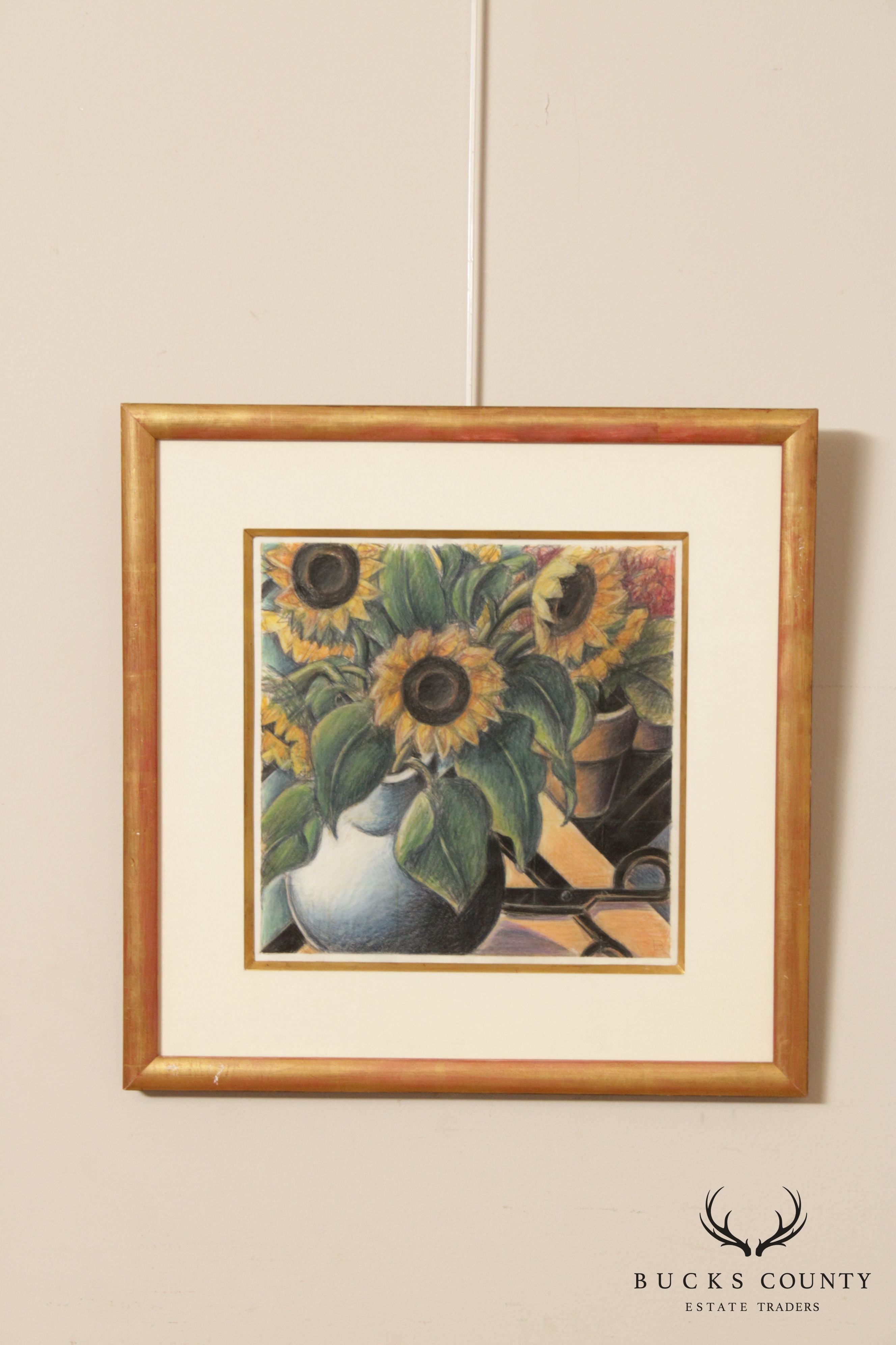 Anne Bascove 'Sunflowers' Colored Pencil Drawing