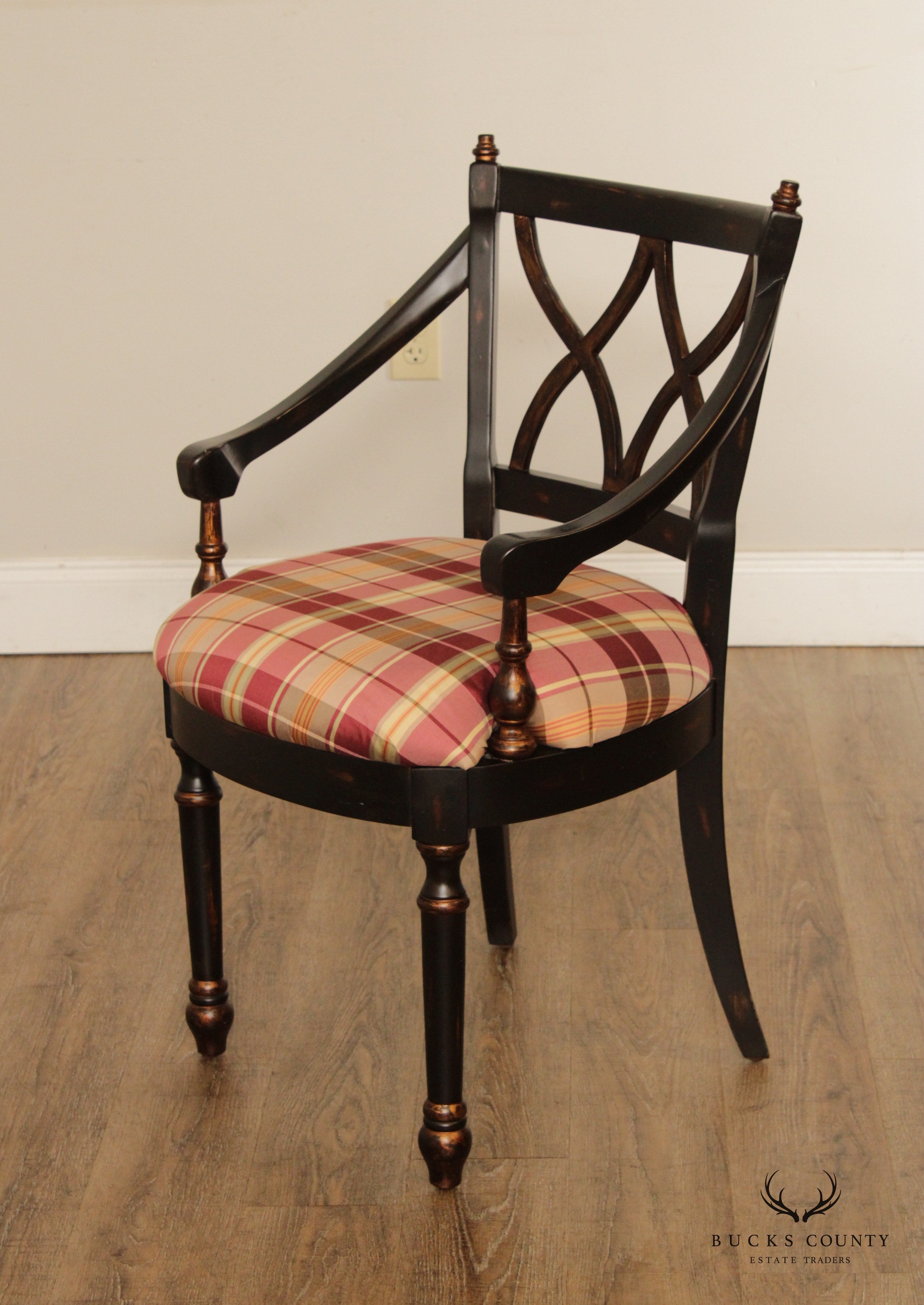 Regency Style Black Gilt Painted Arm Chair