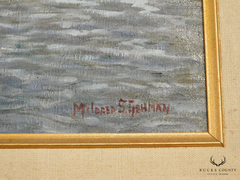 Mildred S. Gehman "Clymer's Mill" Thatcher P.A., Winter Snowy Stream Oil Painting