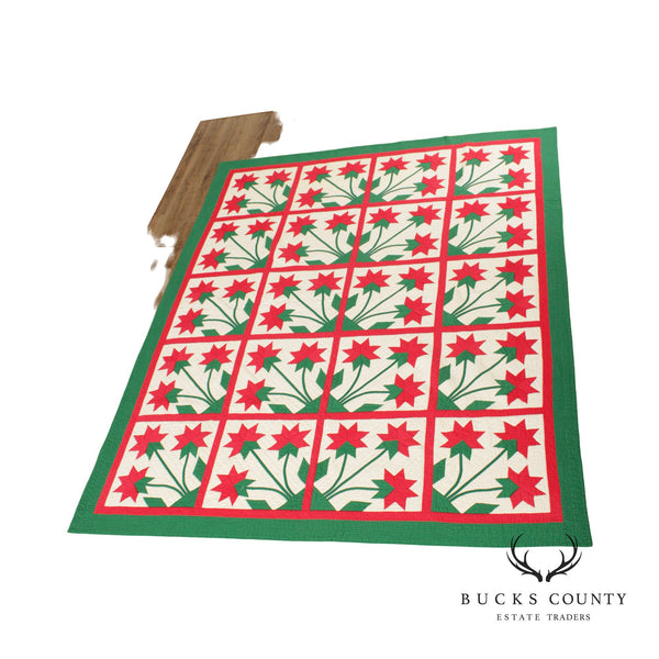 Early 20th Century Poinsettia Applique Christmas Quilt