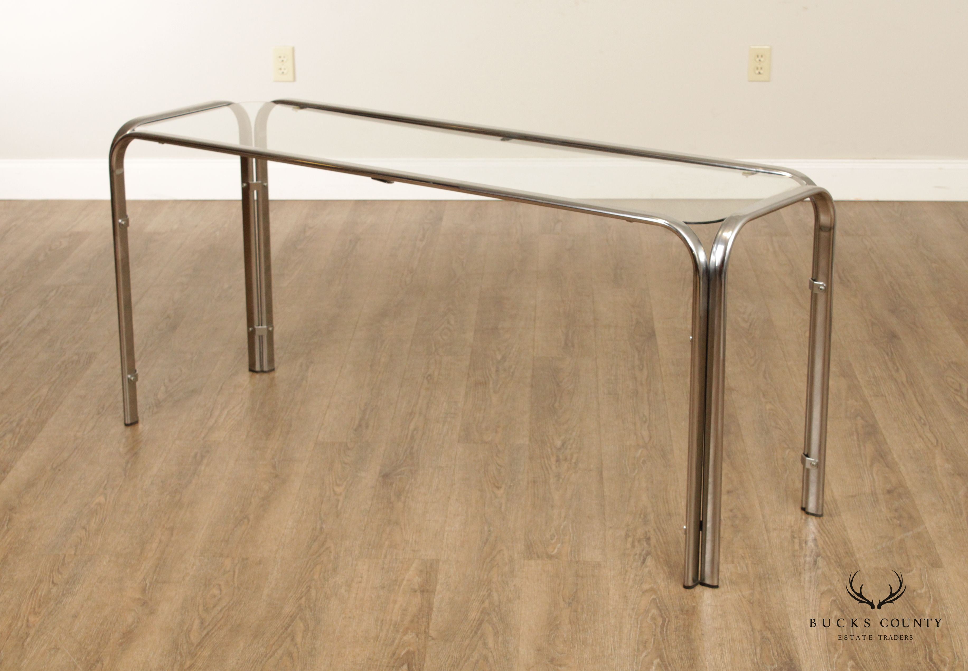 Mid Century Modern Tubular Chrome Glass Console or Sofa Table