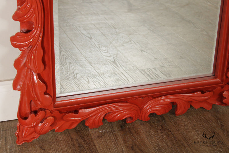 Vintage Foliate Carved Red Painted Wall Mirror