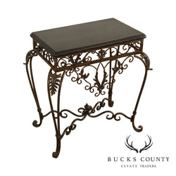 Vintage Wrought Iron & Stone Top Console Table