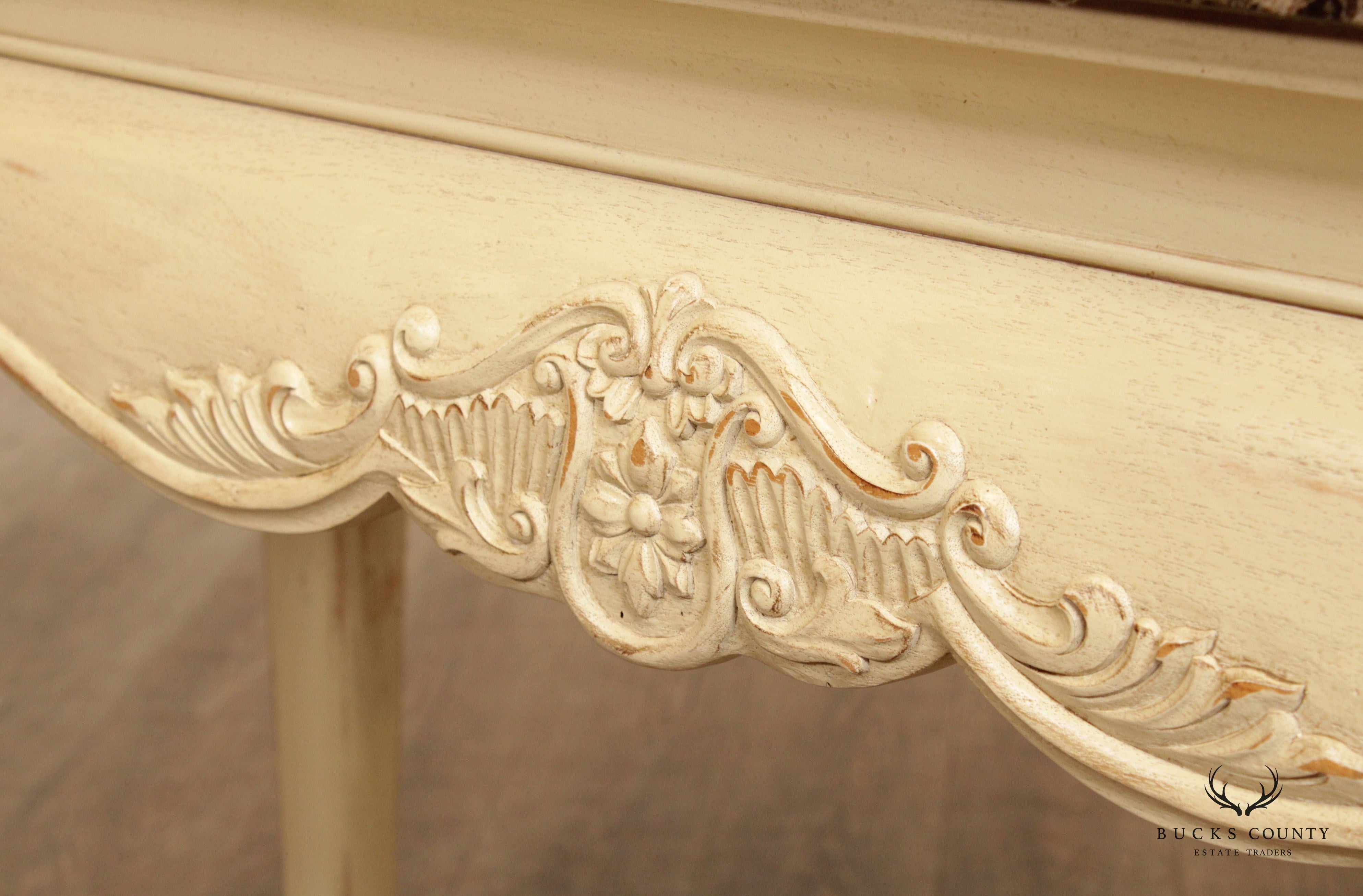 French Provincial Style Painted Console Table with Marble Top