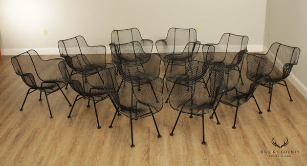 Woodard Mid Century Modern Set of Twelve 'Sculptura' Wrought Iron Patio Dining Chairs