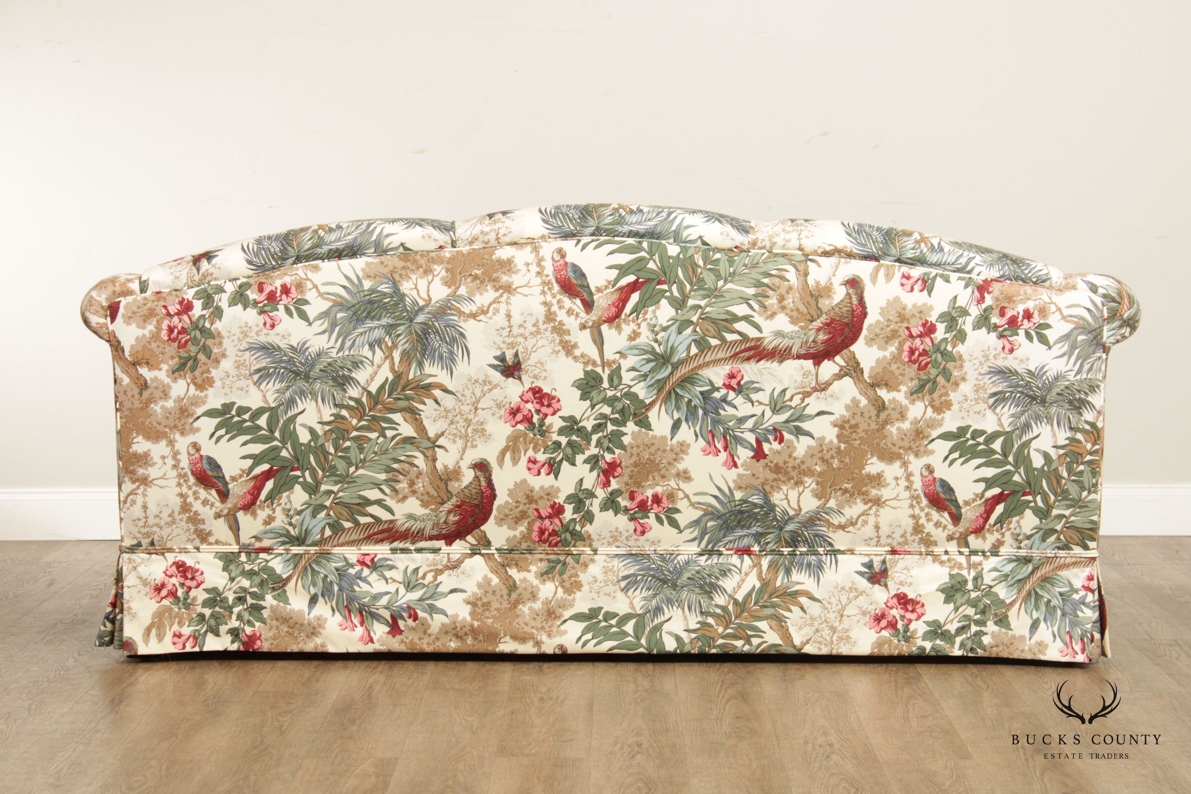 Rolled Arm Pheasant Hunt Print Custom Upholstered Sofa