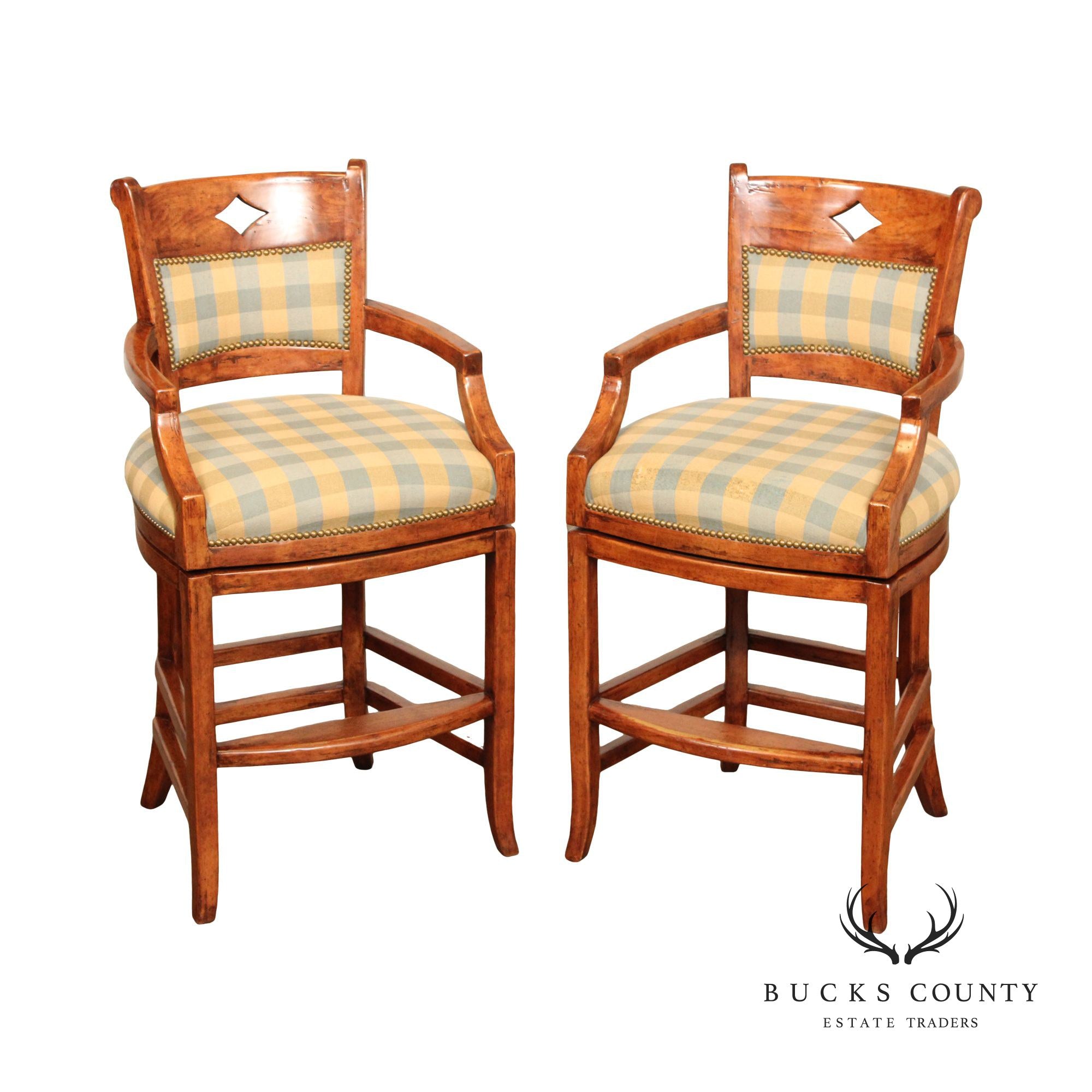 Bausman & Co. Rustic Style Pair of Swivel Barstools