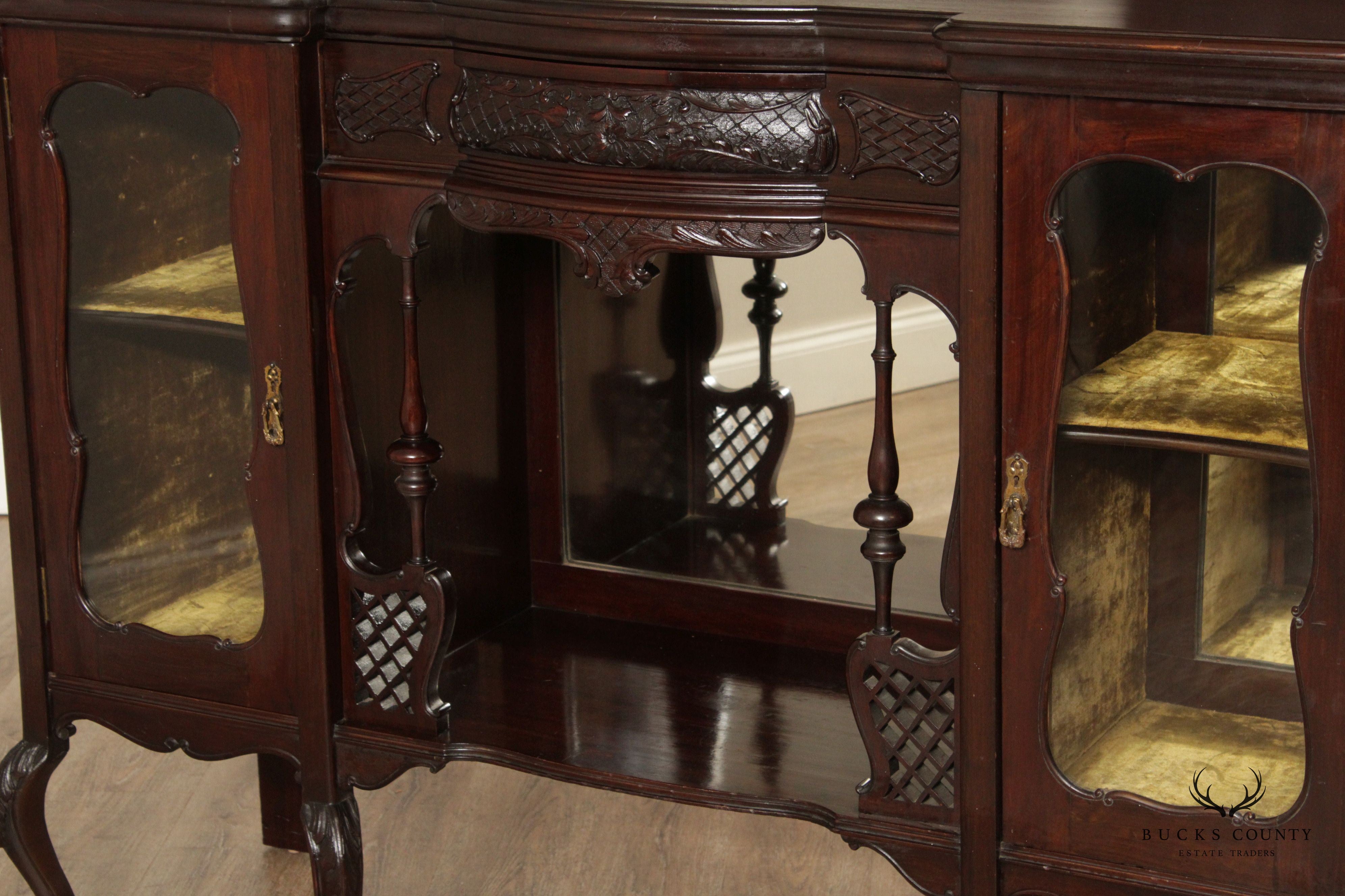 Antique Victorian Carved Mahogany Mirrored Etagere Sideboard