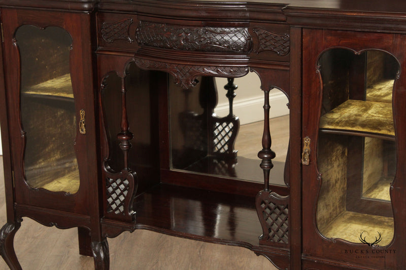 Antique Victorian Carved Mahogany Mirrored Etagere Sideboard