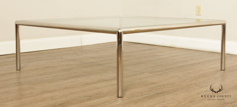 Postmodern Tubular Chrome and Square Glass Top Coffee Table
