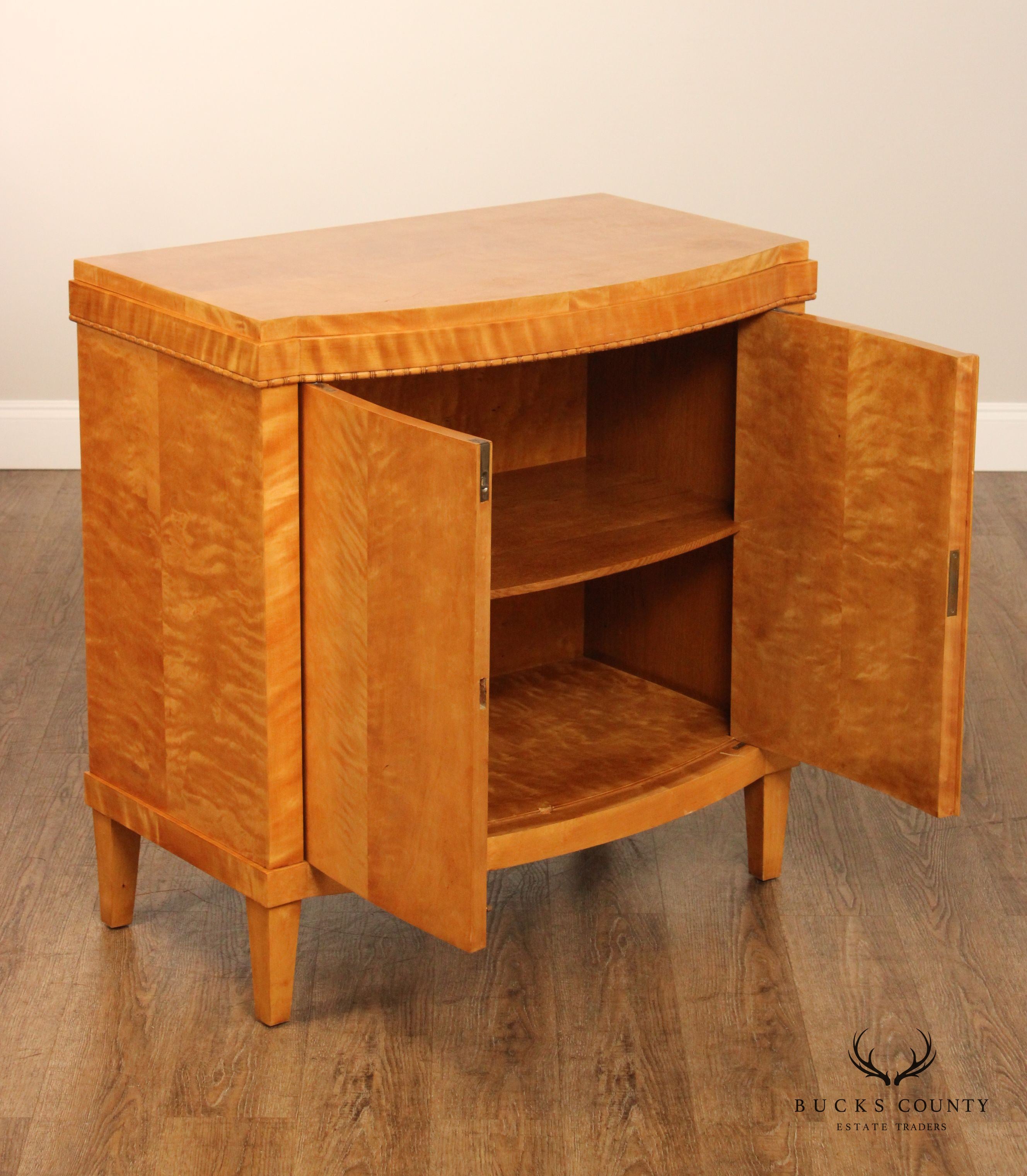 Art Deco Two Door Tiger Maple Console Cabinet