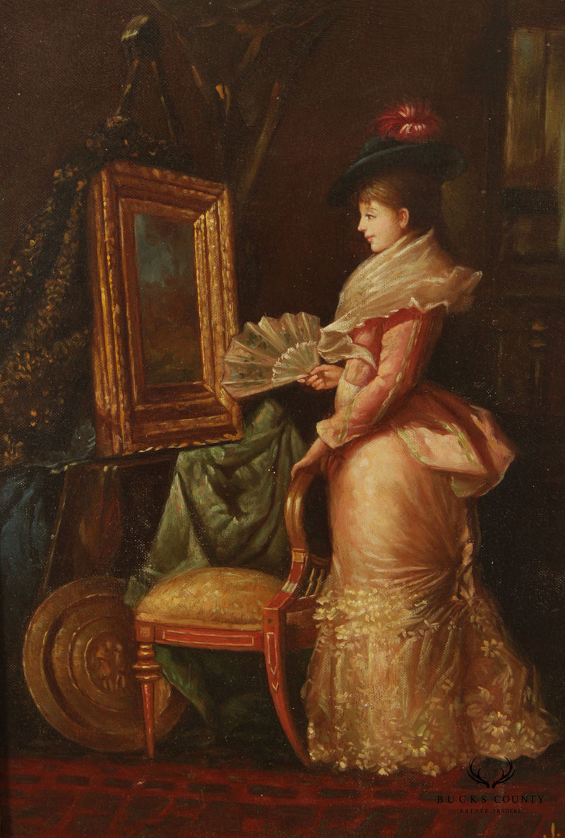 Vintage Portrait of Victorian Lady Oil Painting, After Luis Alvarez Catalá
