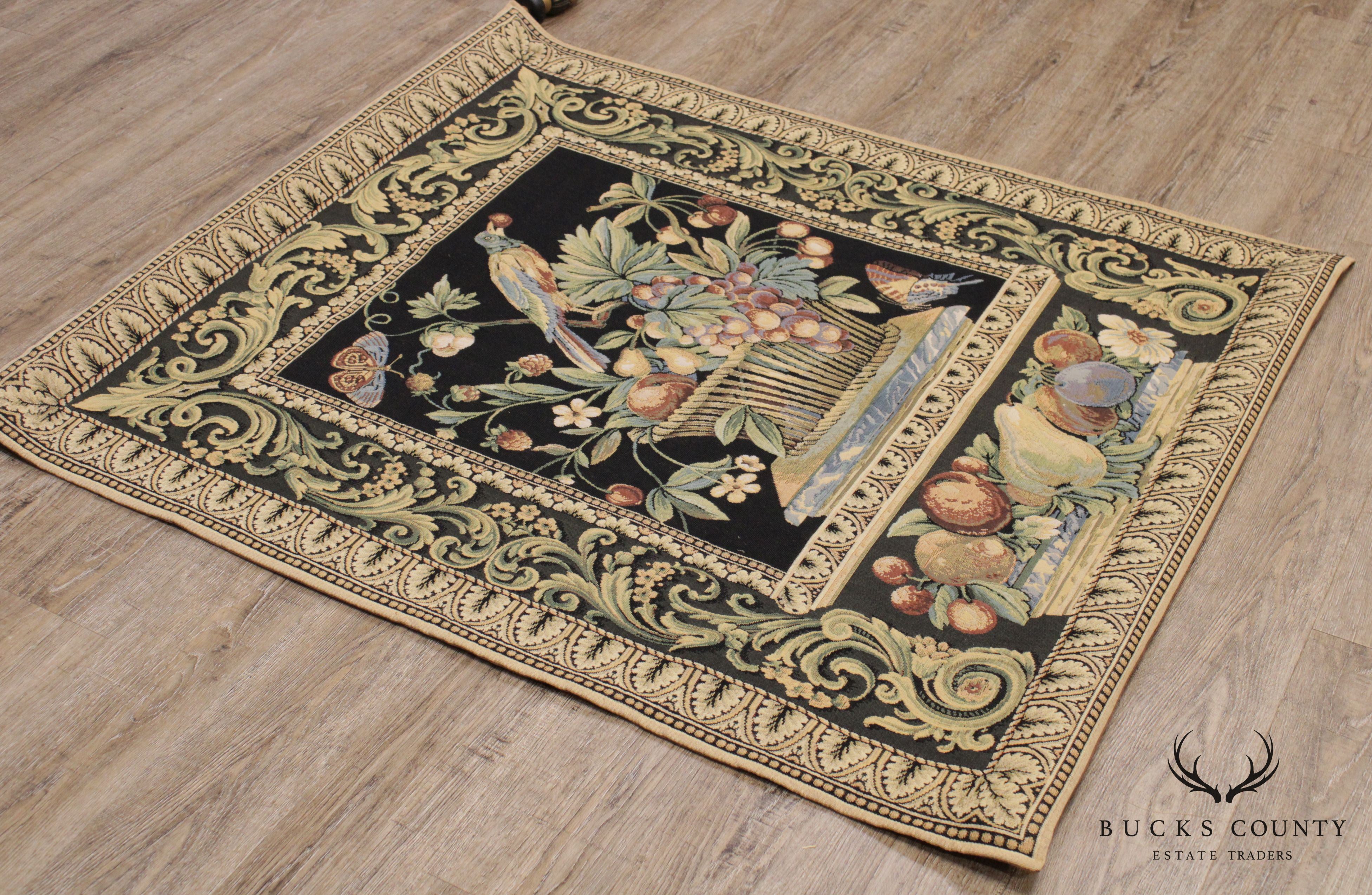 French Country Style Handmade Tapestry, Fruit Basket Birds and Butterflies