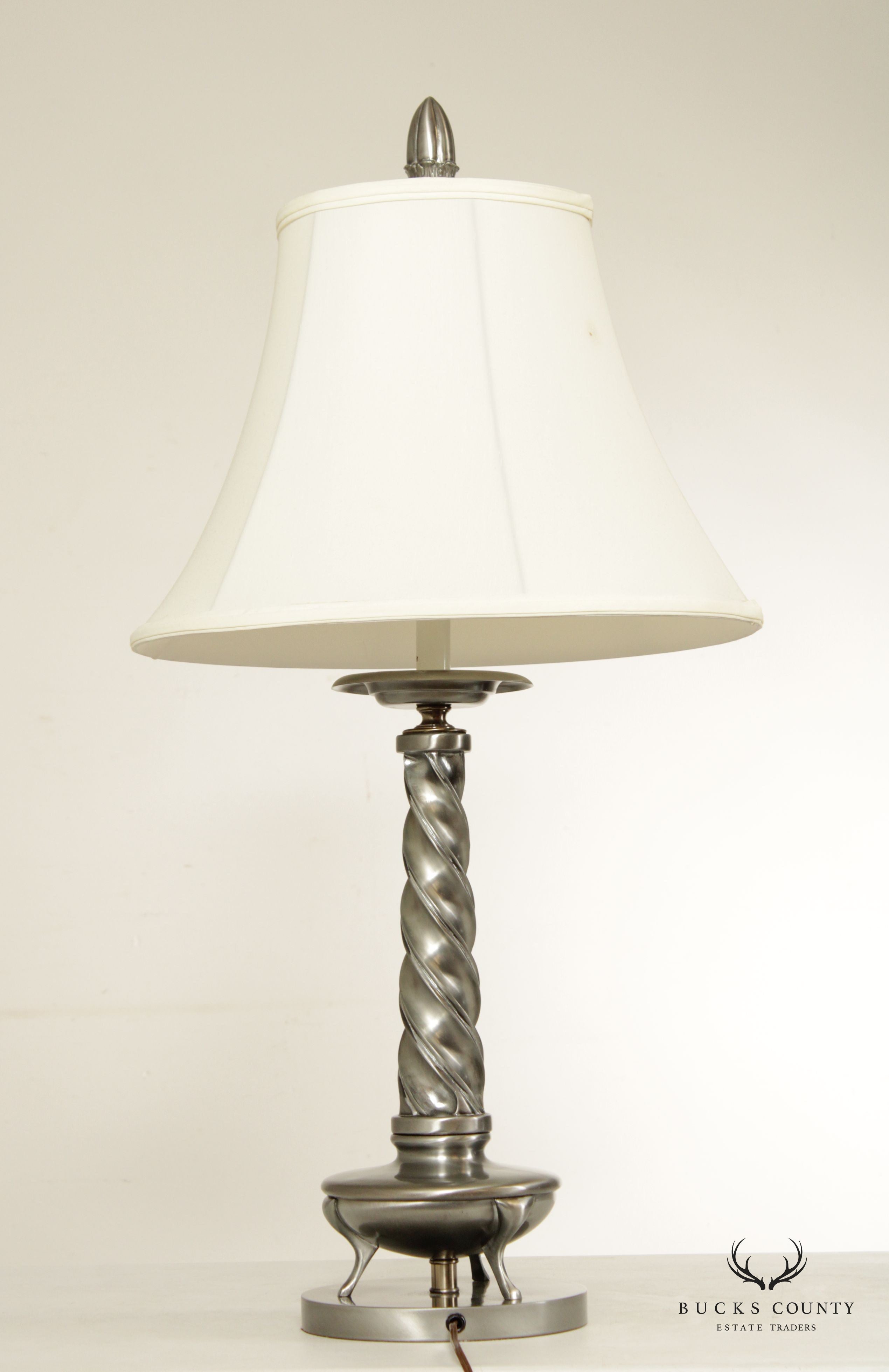 Vintage Metal Braided Column Pair of Table Lamps