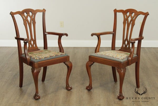 Chippendale Style Vintage Custom Quality Pair Mahogany Ball & Claw Armchairs