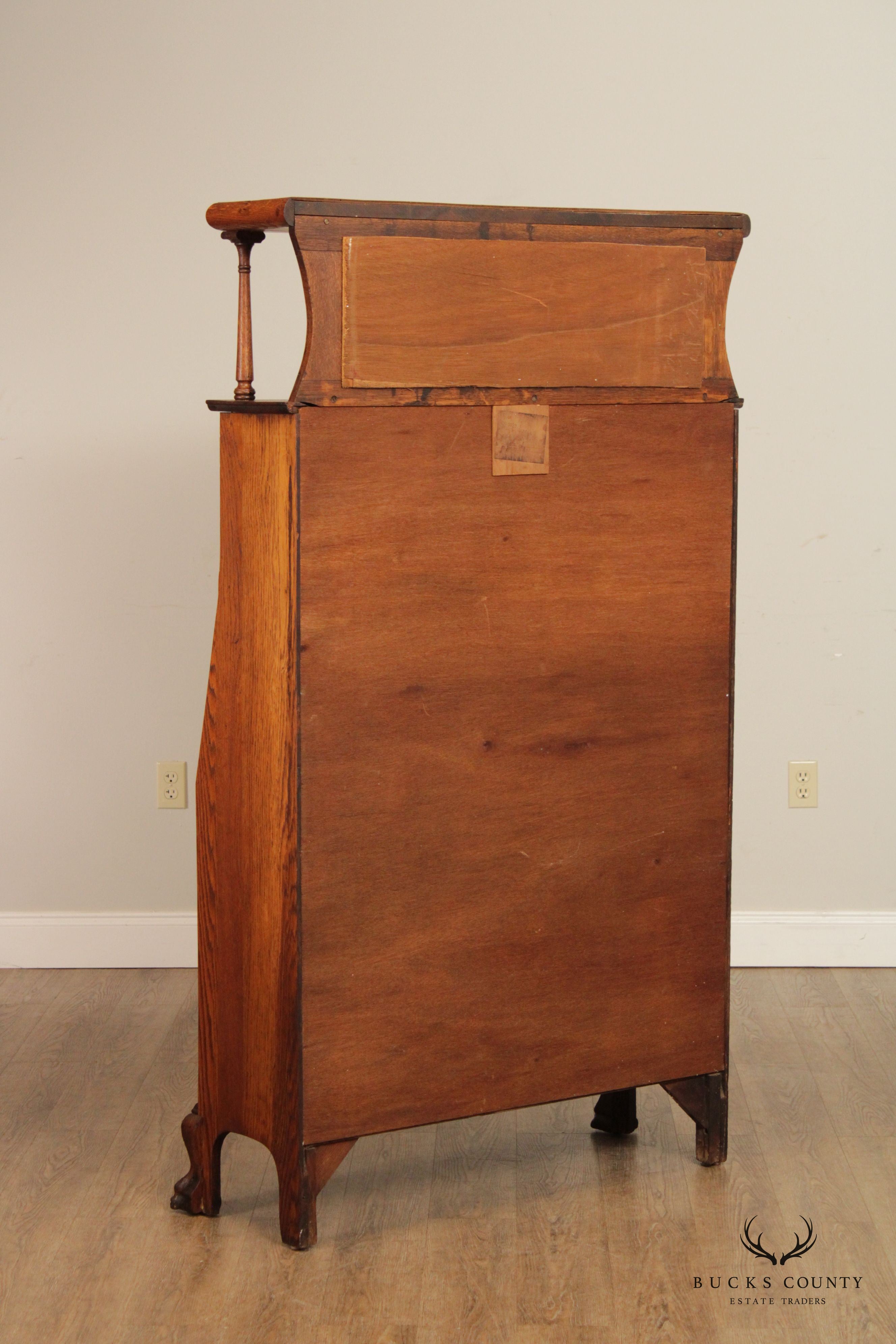 Antique Victorian Oak Side by Side Secretary Desk Curio Cabinet