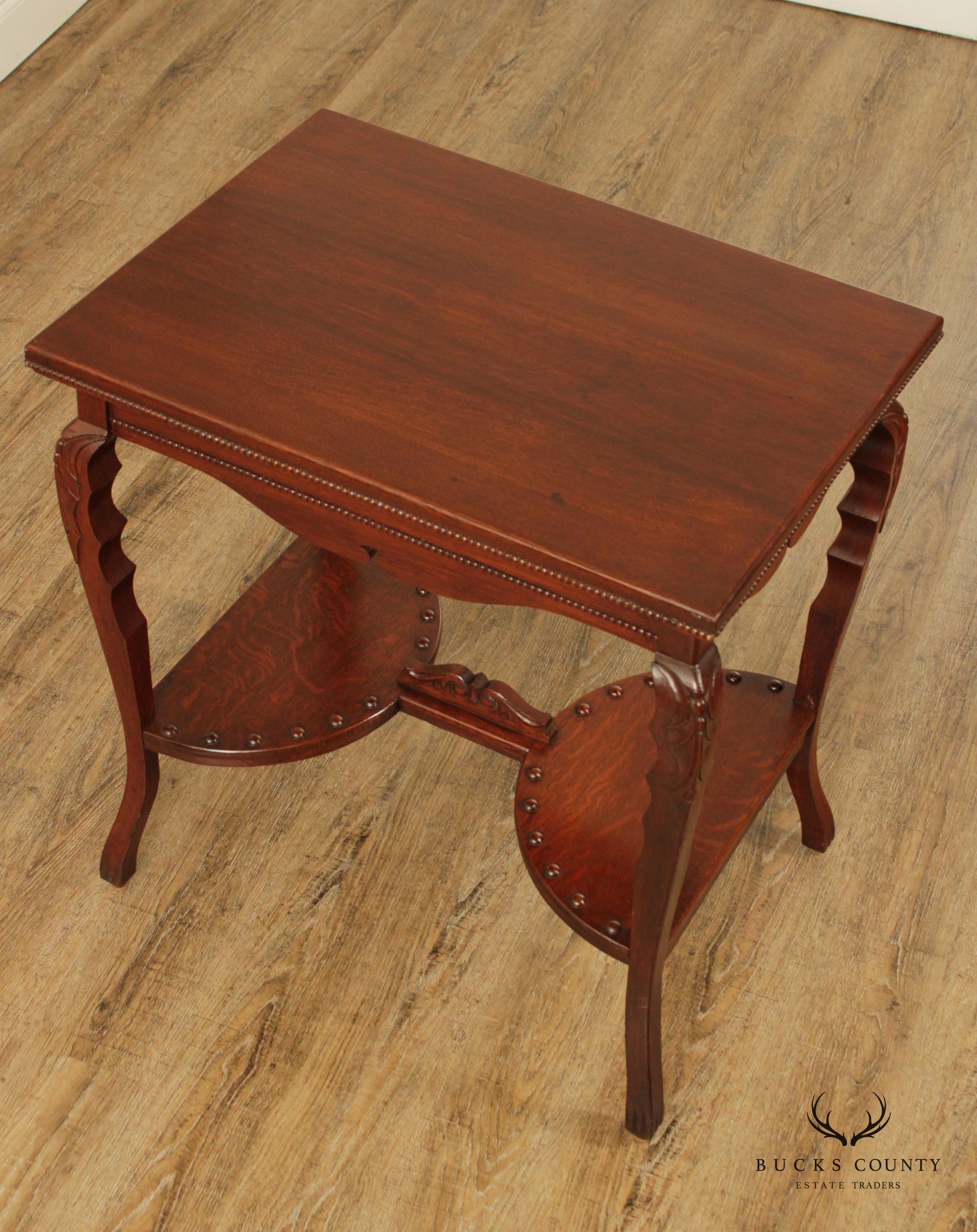 Victorian Carved Oak Music Box Table