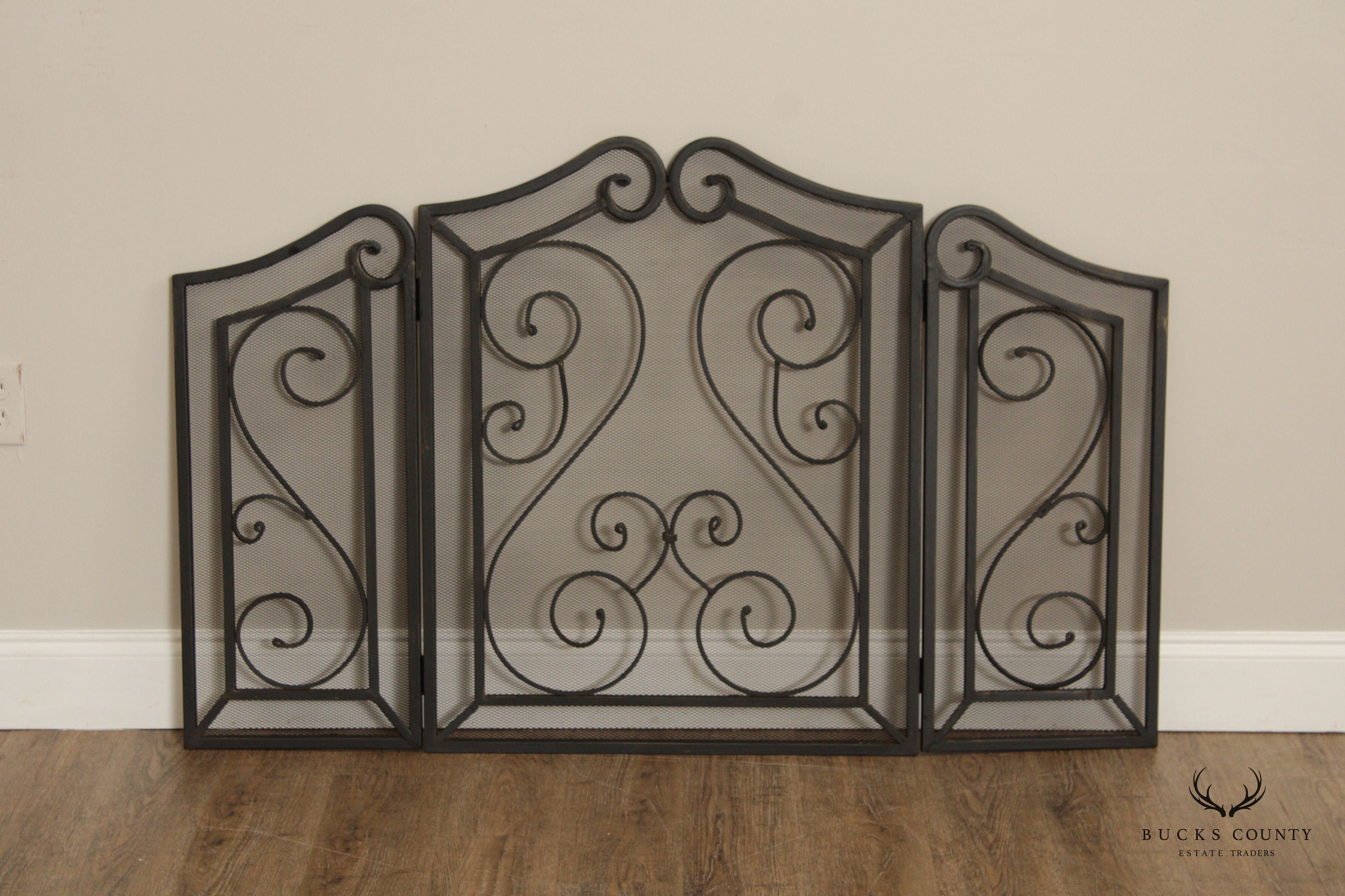 VINTAGE WROUGHT IRON FIRE SCREEN WITH SCROLLING