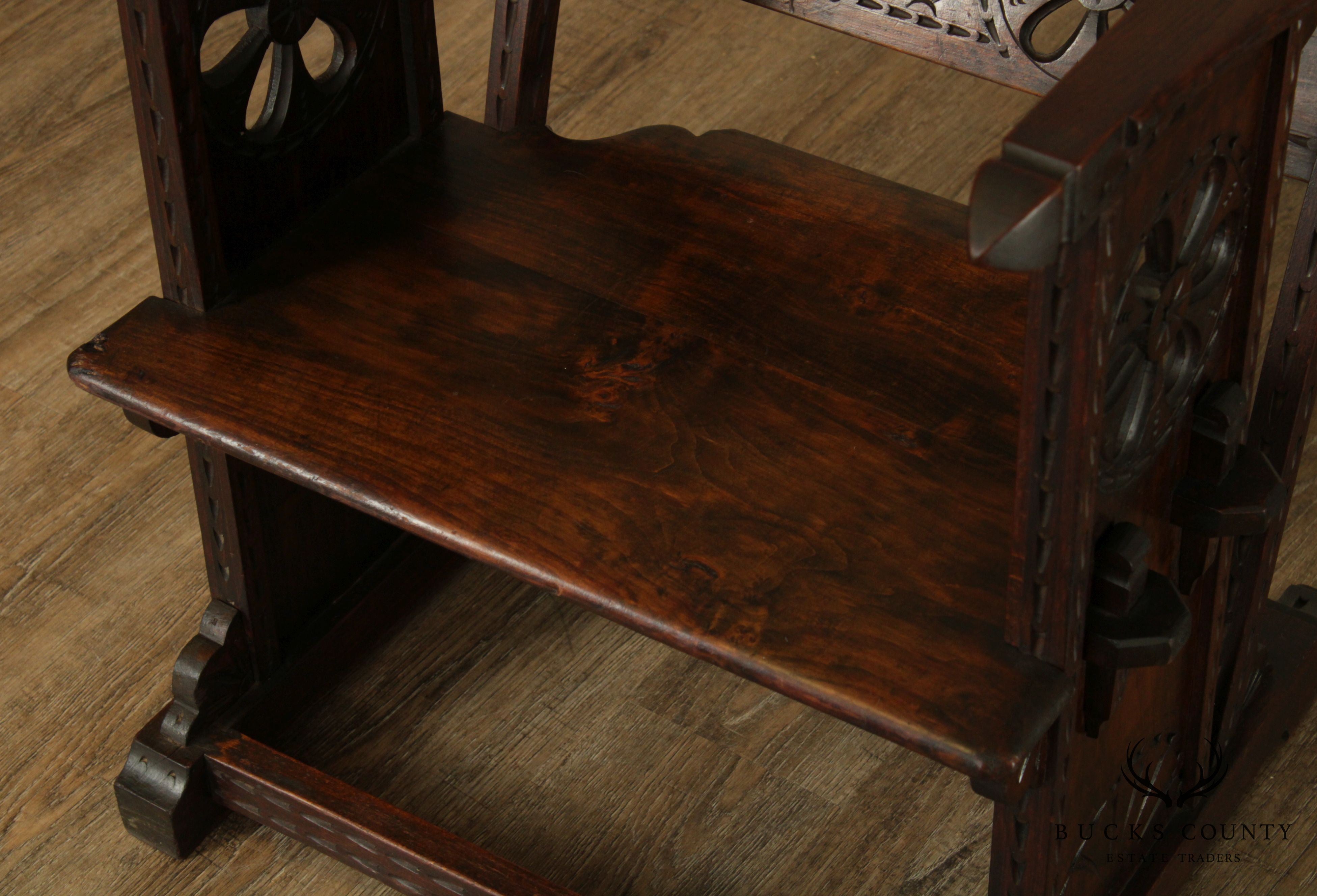 Italian 15th Century Revival Low Wooden Arm Chair