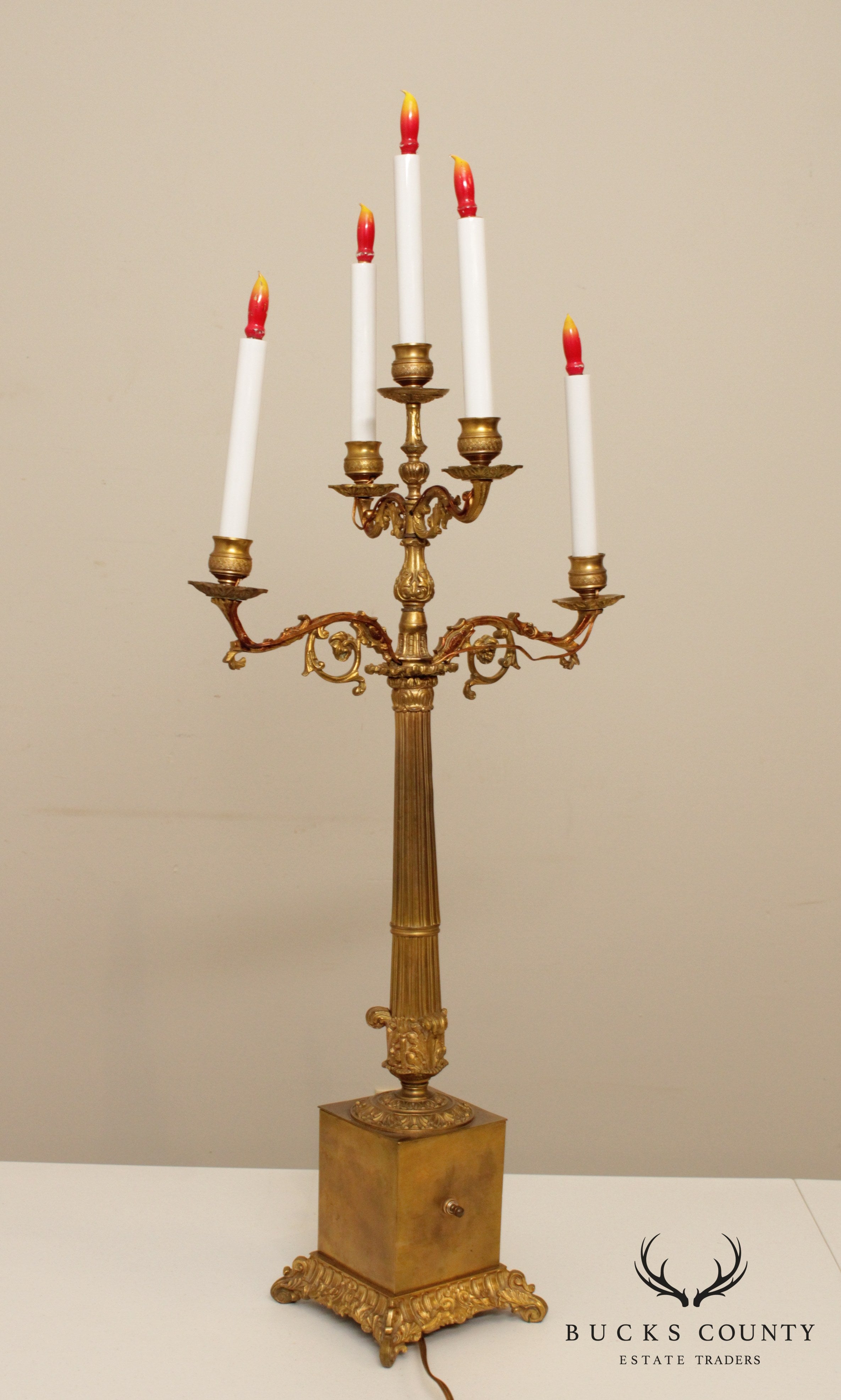 Quality Vintage French Bronze Candelabra Table Lamp