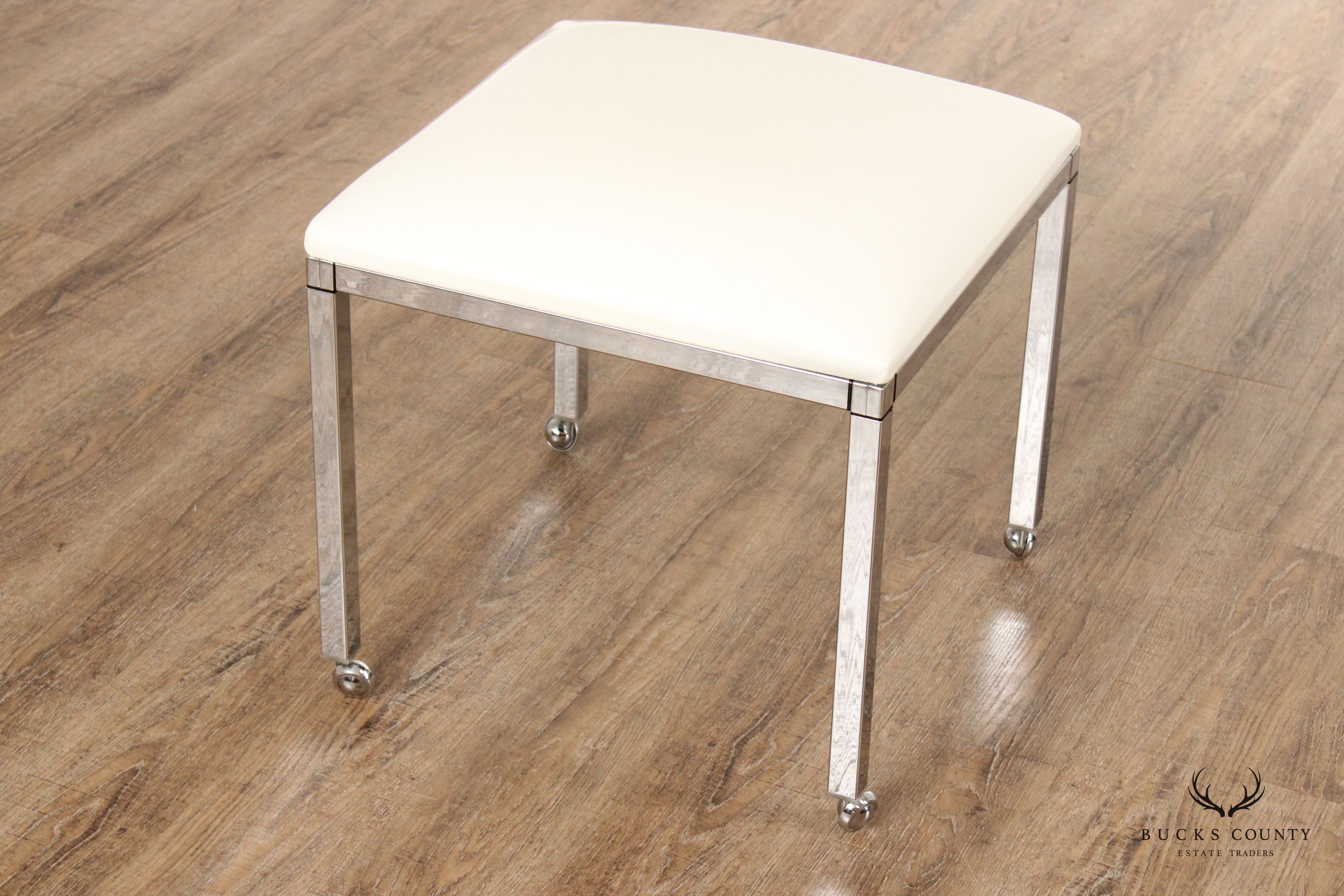 Vintage Postmodern Style Pair Chrome and Vinyl Stools