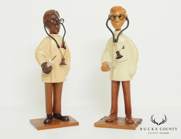 Romer Vintage Set 2 Hand Carved Wood Doctor Figurines, Statues