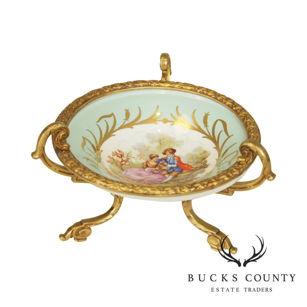 Sèvres Porcelain French Empire Compote on Gilded Bronze Footed Stand, Frangonard