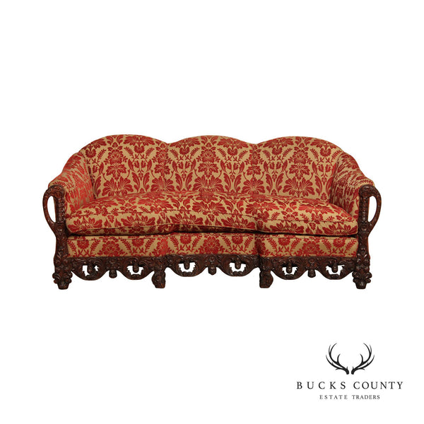 Renaissance Revival Ornate Carved and Custom Upholstered Sofa
