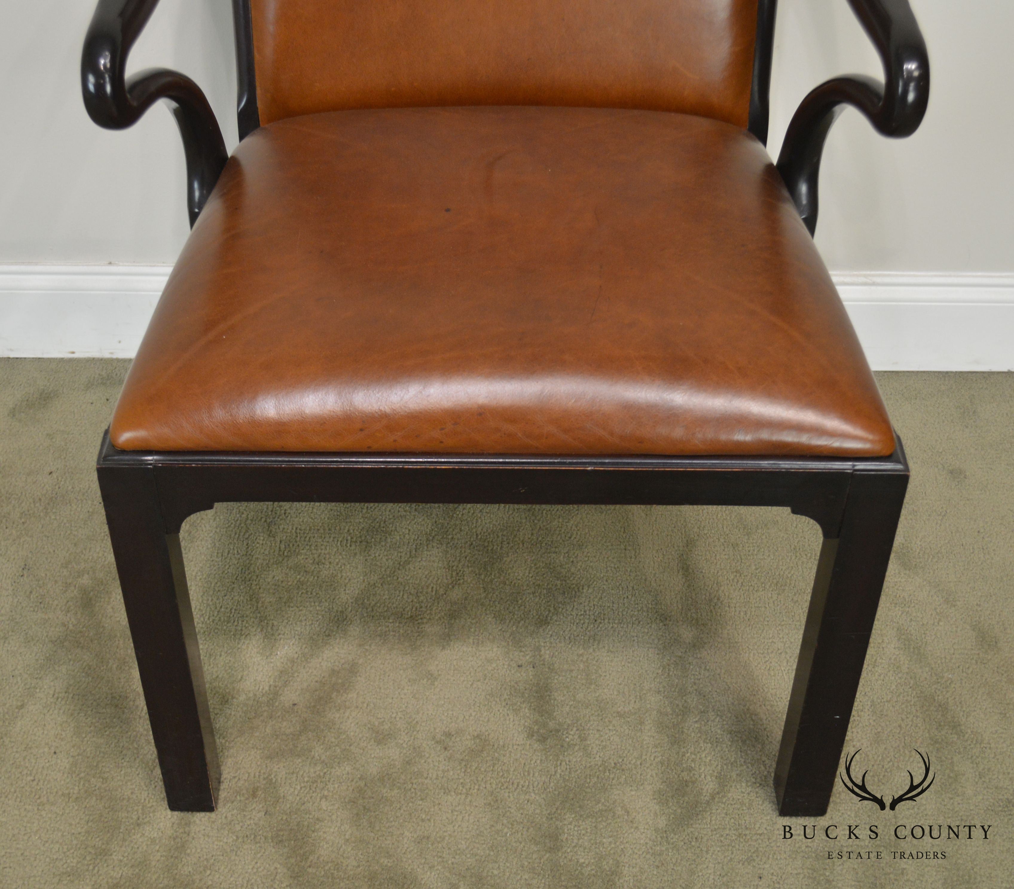 George II Style Quality Brown Leather Armchair