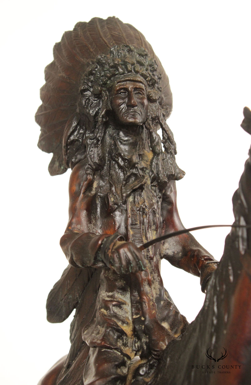 Carl Kauba 'Mounted Indian Chief' Bronze, Sculpture