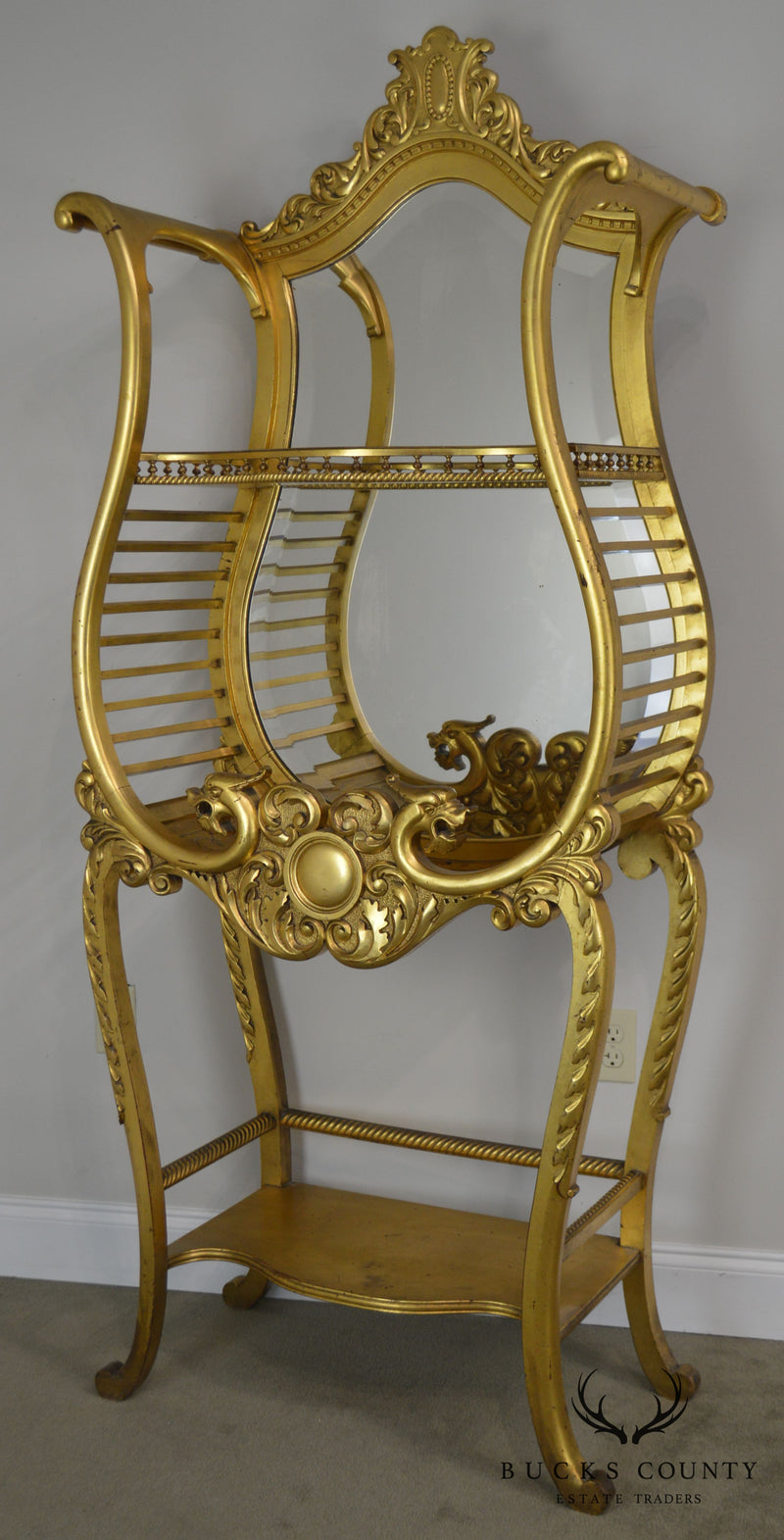 Victorian Era French Louis XV Style Gilt Mirror Back Etagere