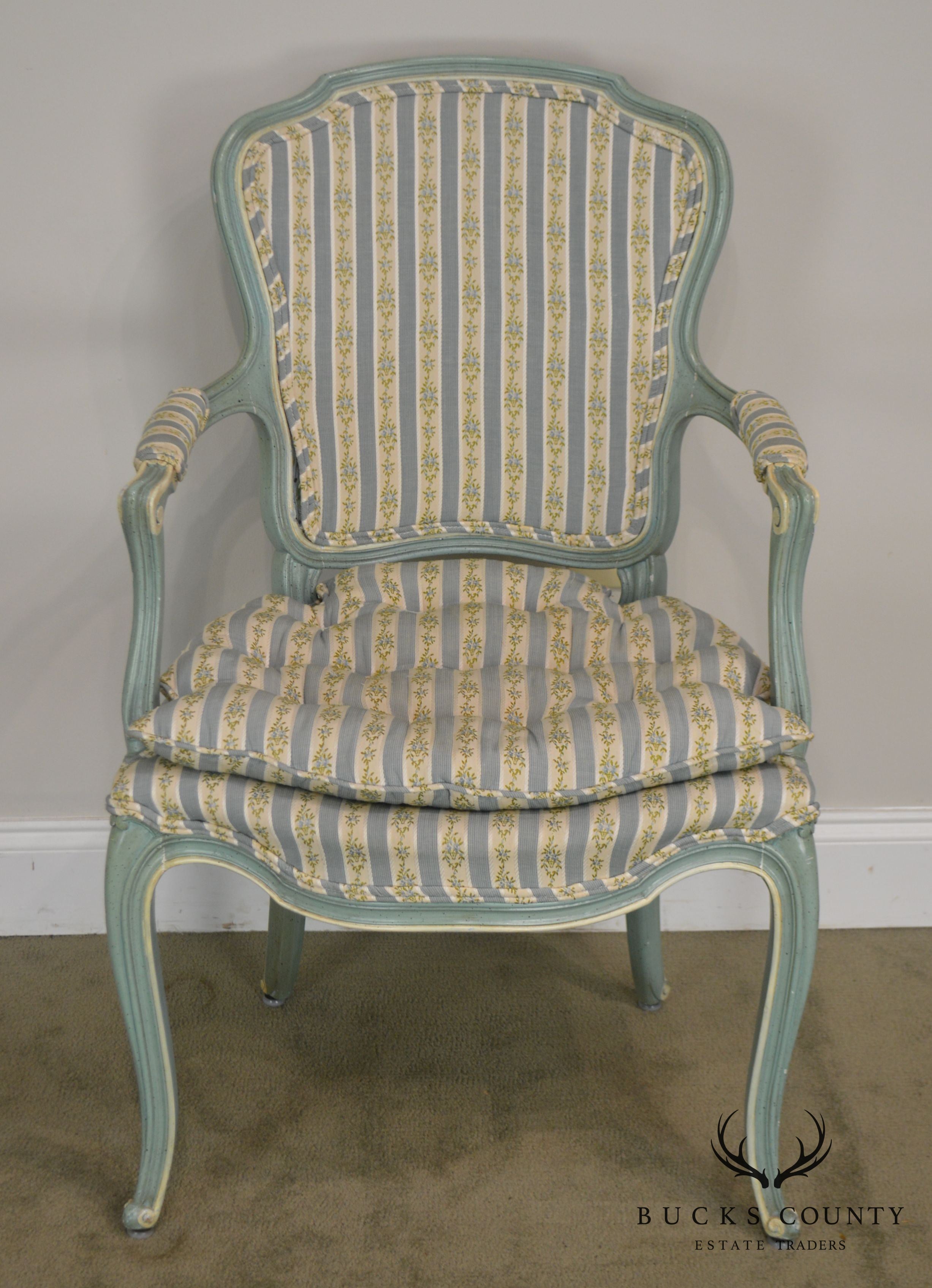 French Louis XV Style Vintage 1960's Custom Painted Pair Armchairs