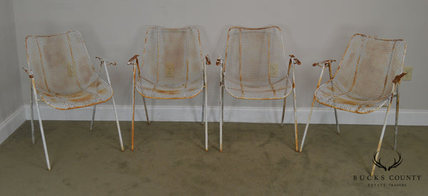 Russell Woodard Mid Century Modern Set of 4 Sculptura Iron Mesh Patio Dining Chairs