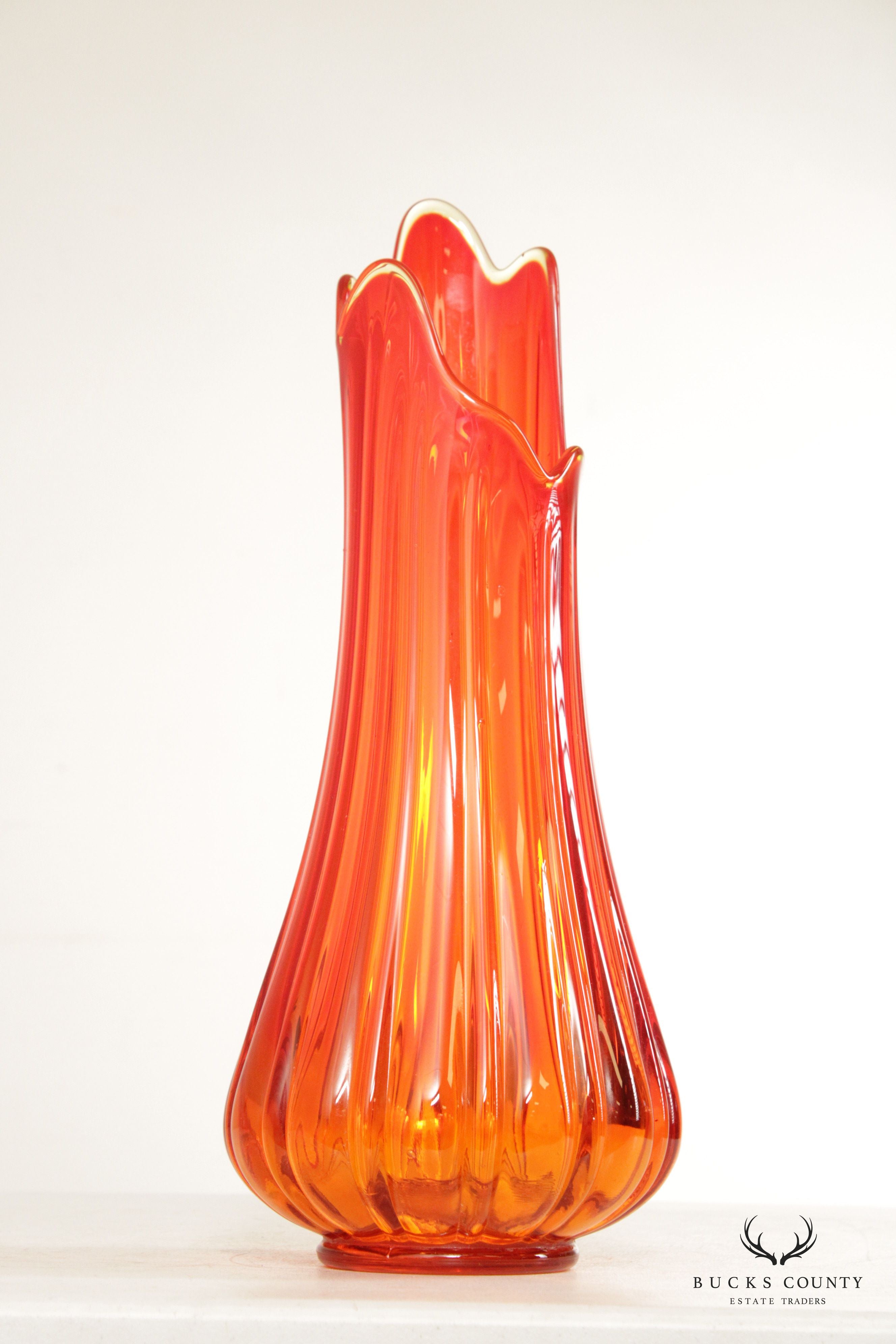 Mid Century Modern Amberina Swung Orange Glass Vase