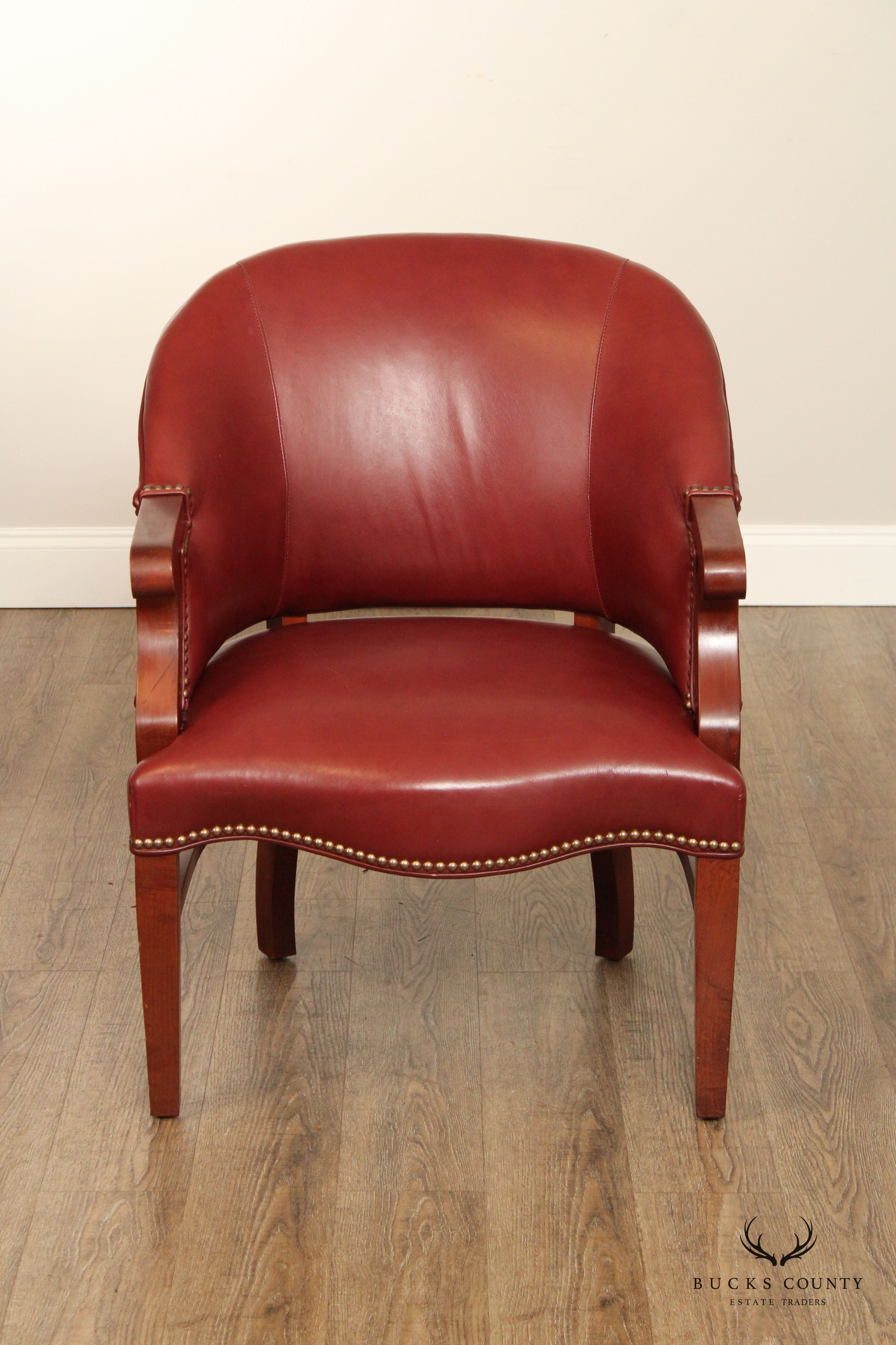 English Traditional Style Pair of Leather Club Chairs