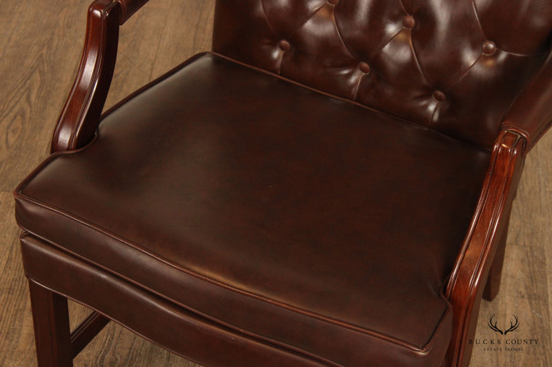 Boling Chair Co. Chippendale Style Pair of Tufted Library Armchairs