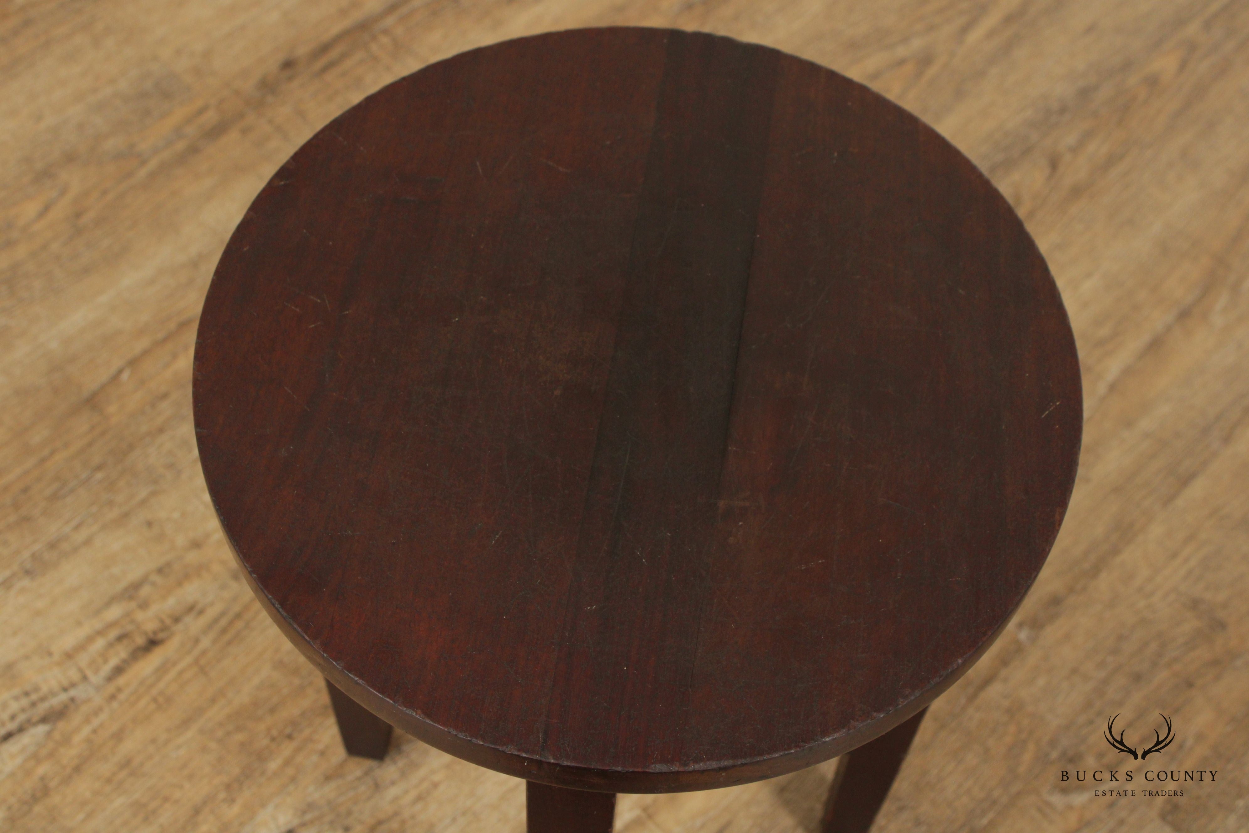 Antique Mission Style Mahogany Round Taboret Lamp Table