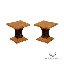 Johnson-Handley-Johnson Co. Pair Mid Century Modern Cork & Wood Side Tables