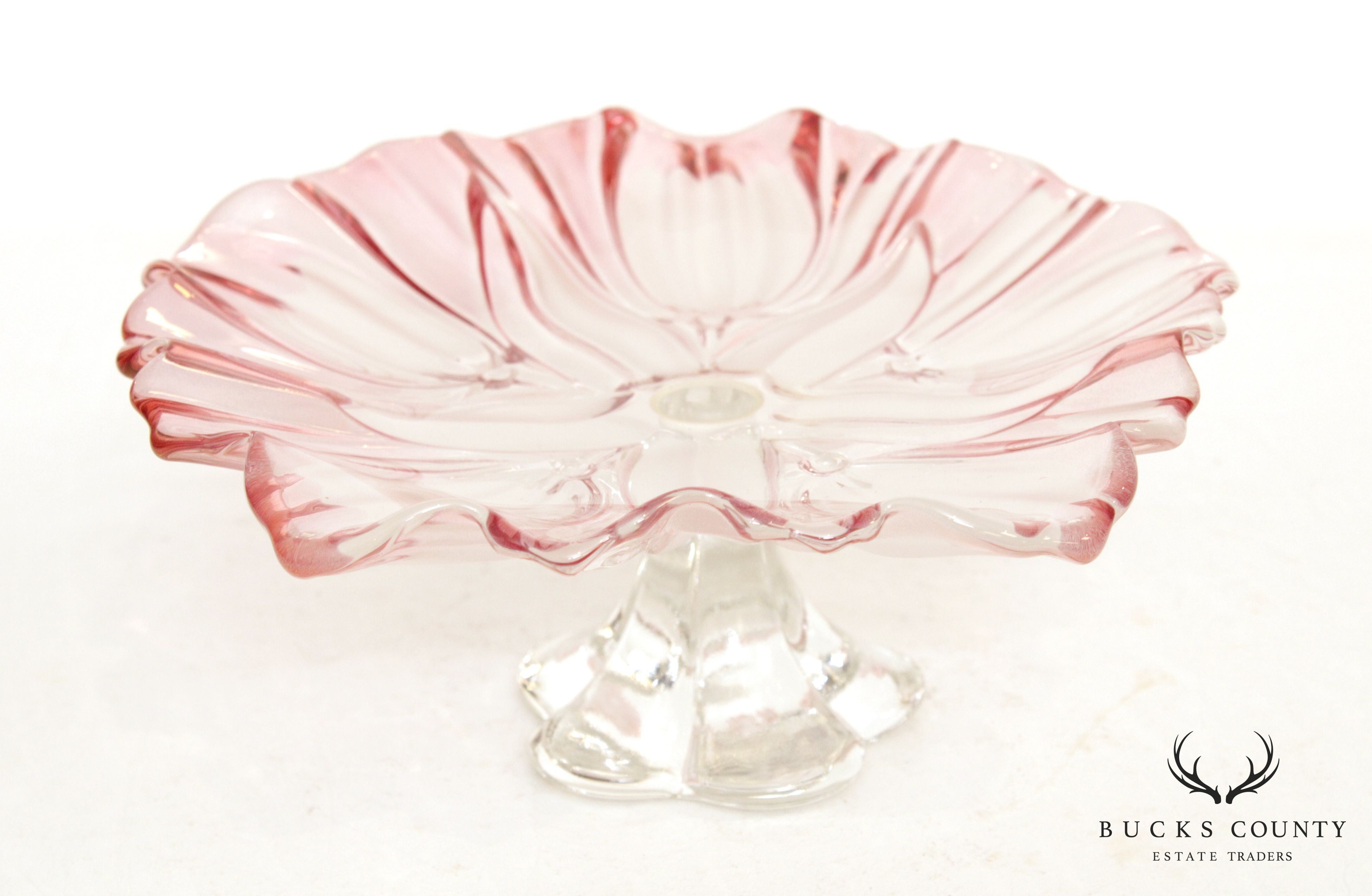 Vintage Petal Glass Pedestal Compote Dish