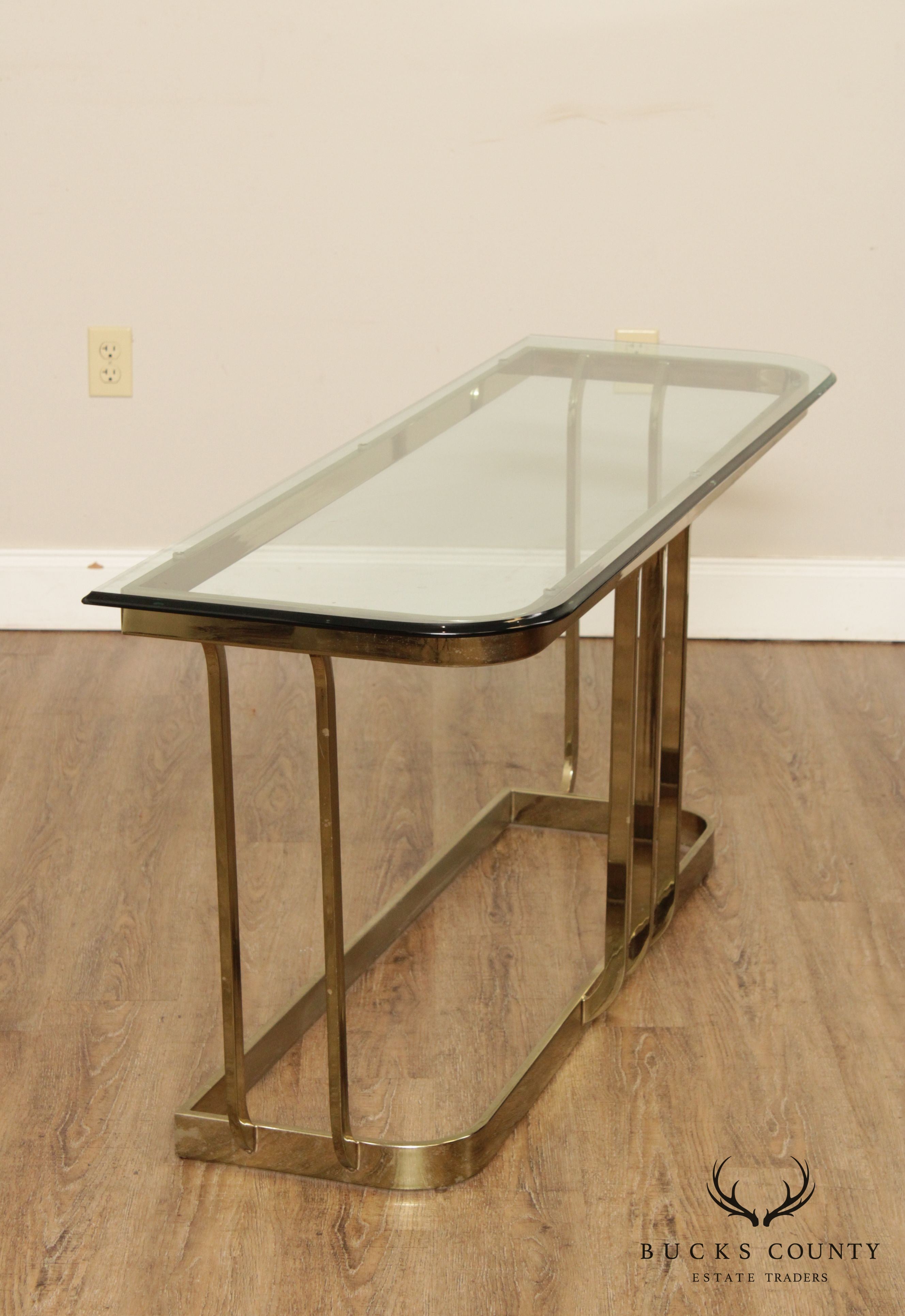 Postmodern Brass & Glass Console Table